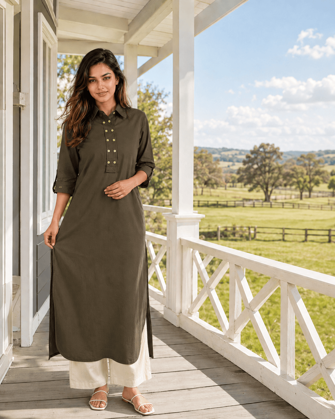 Sunehri Kurta - Olive Green