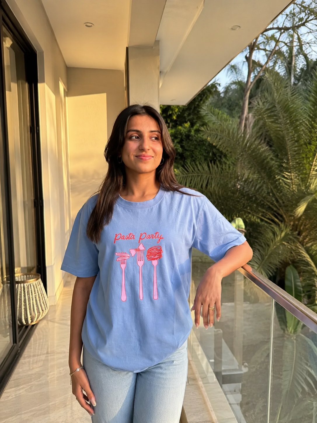 Pasta Party Oversized Blue T-shirt