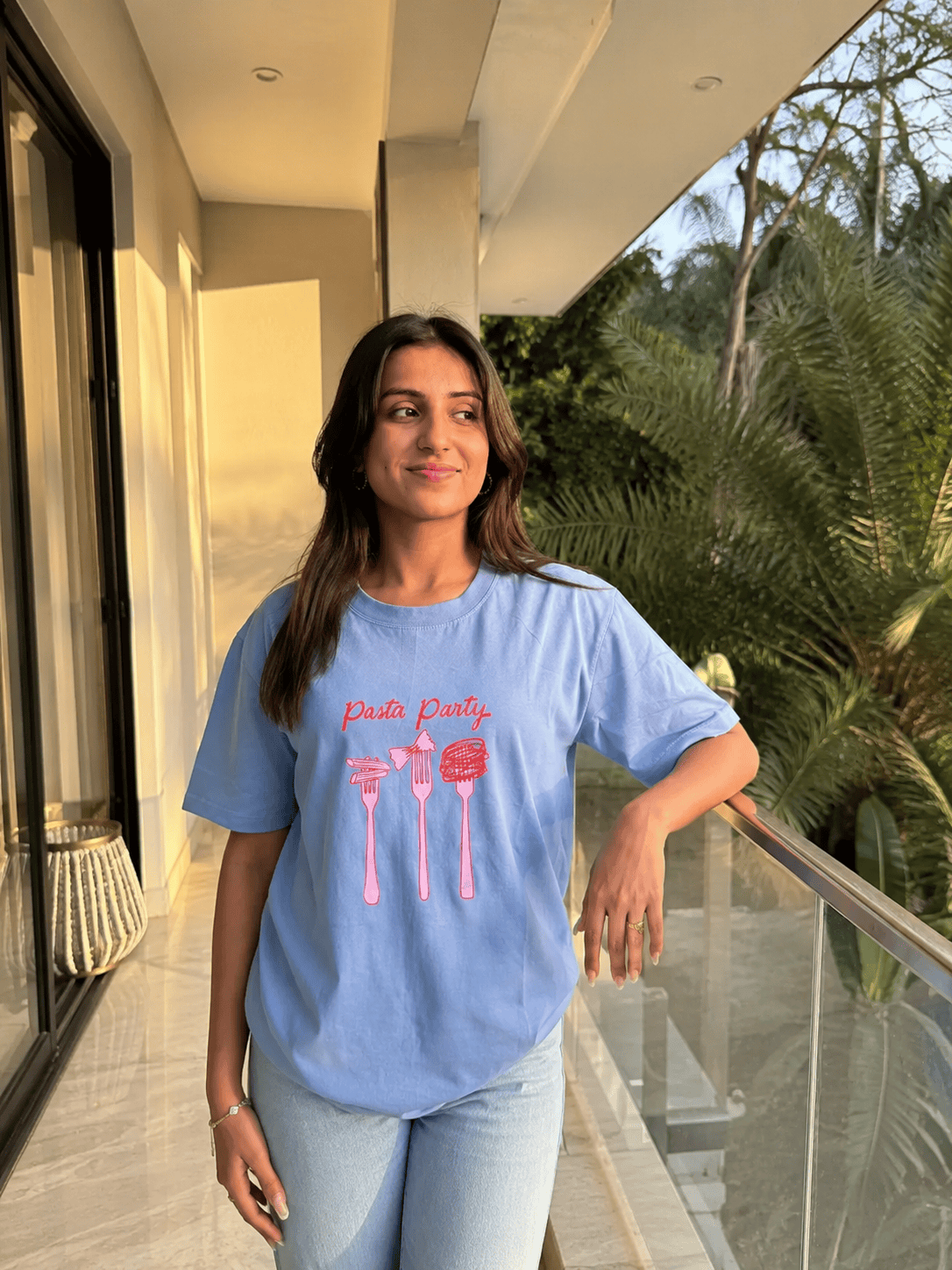 Pasta Party Oversized Blue T-shirt