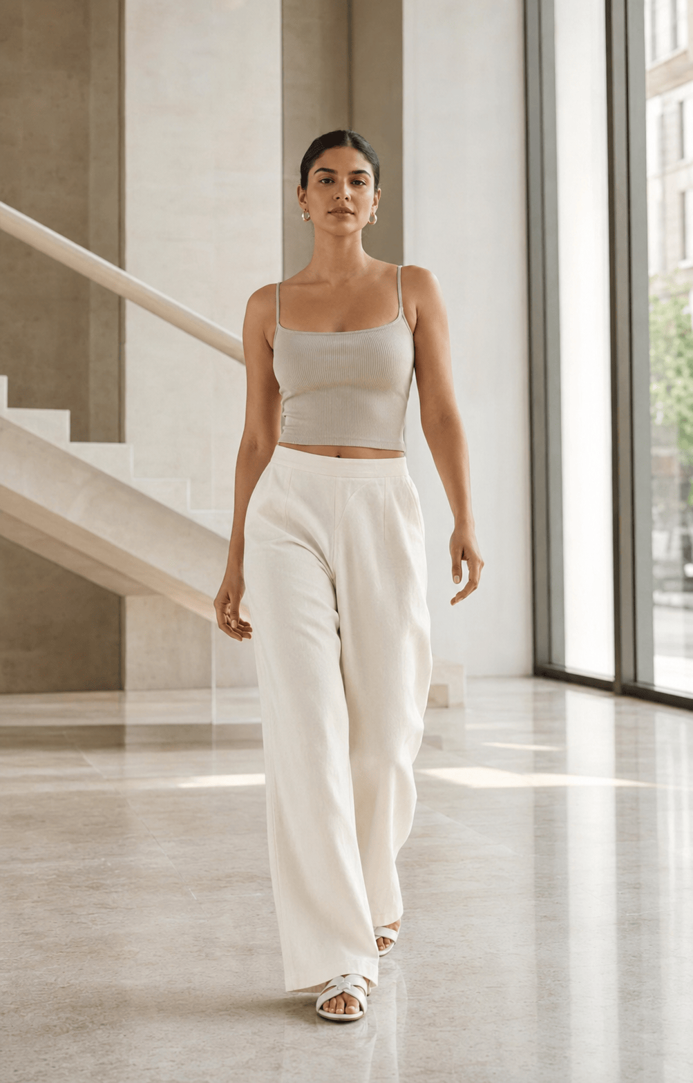 Cotton Linen Flared Pants - Ecru