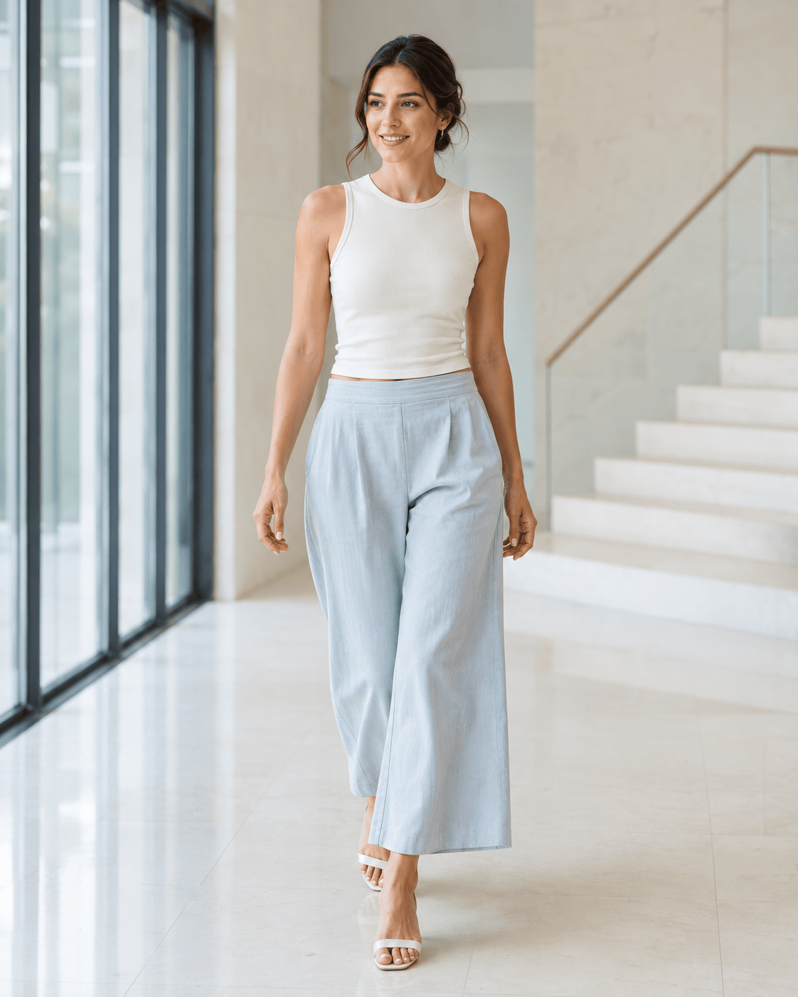 Cotton Linen Flared Pants - Grey