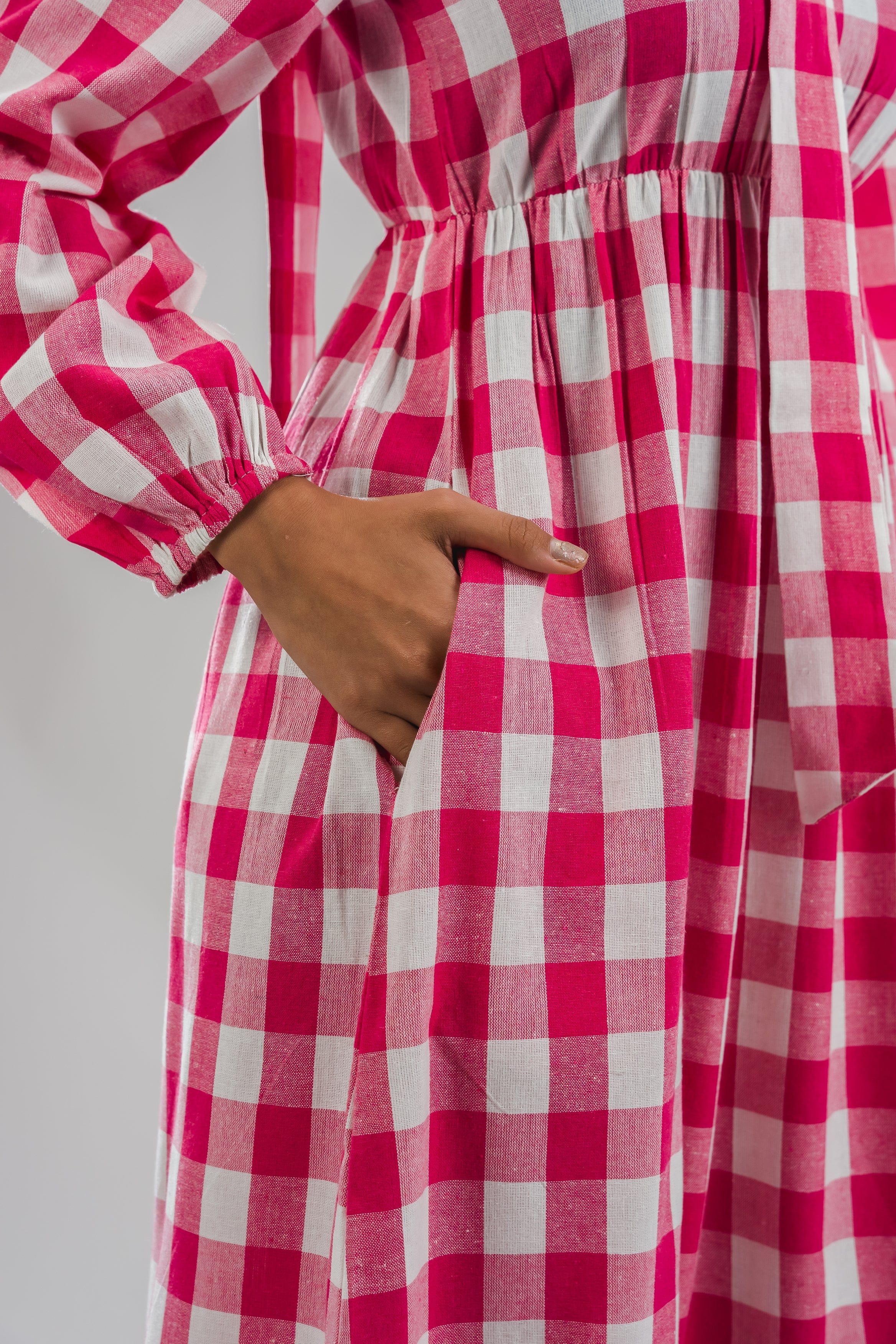Gingham Full Dress - Pink
