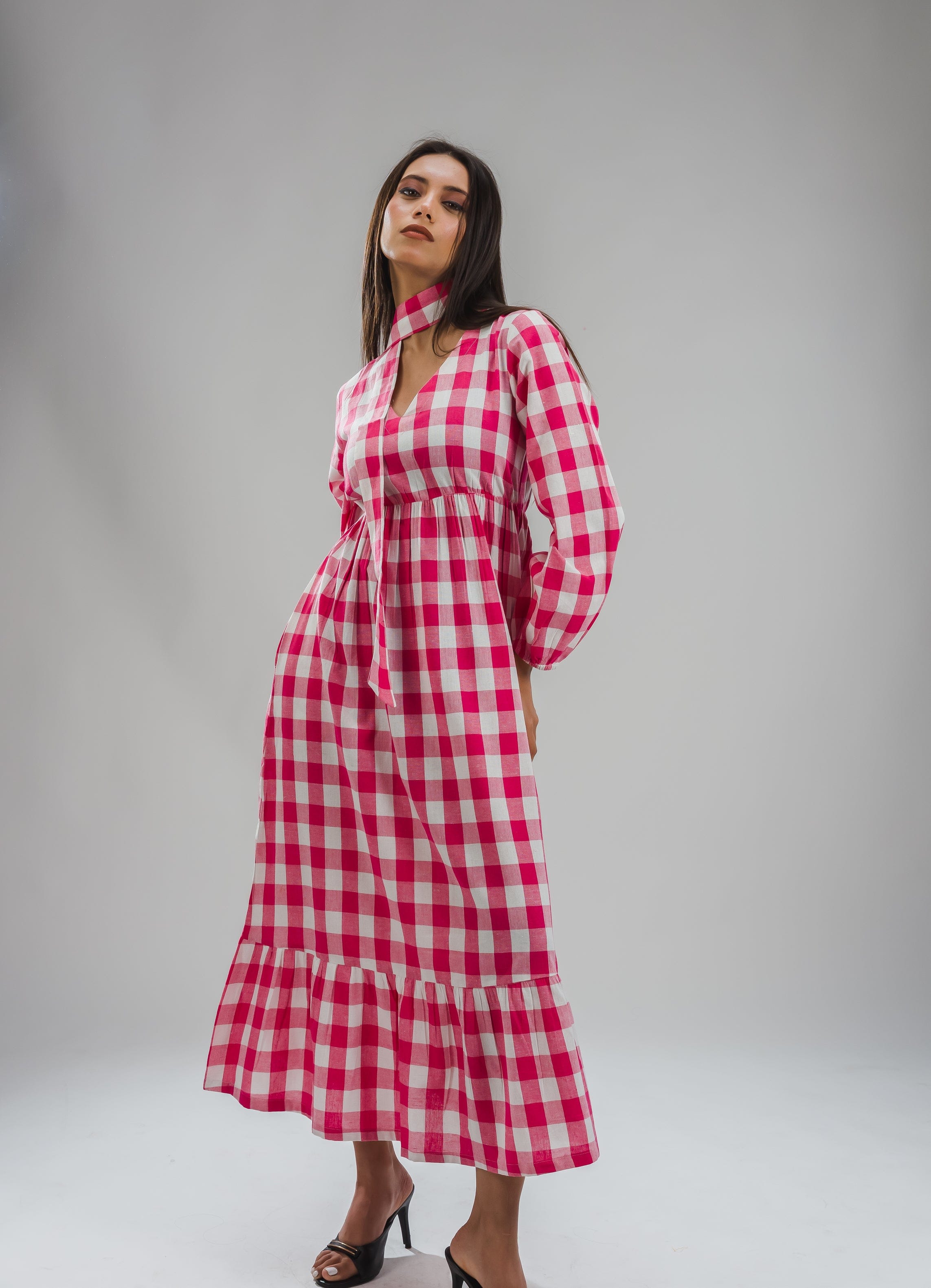 Gingham Full Dress - Pink