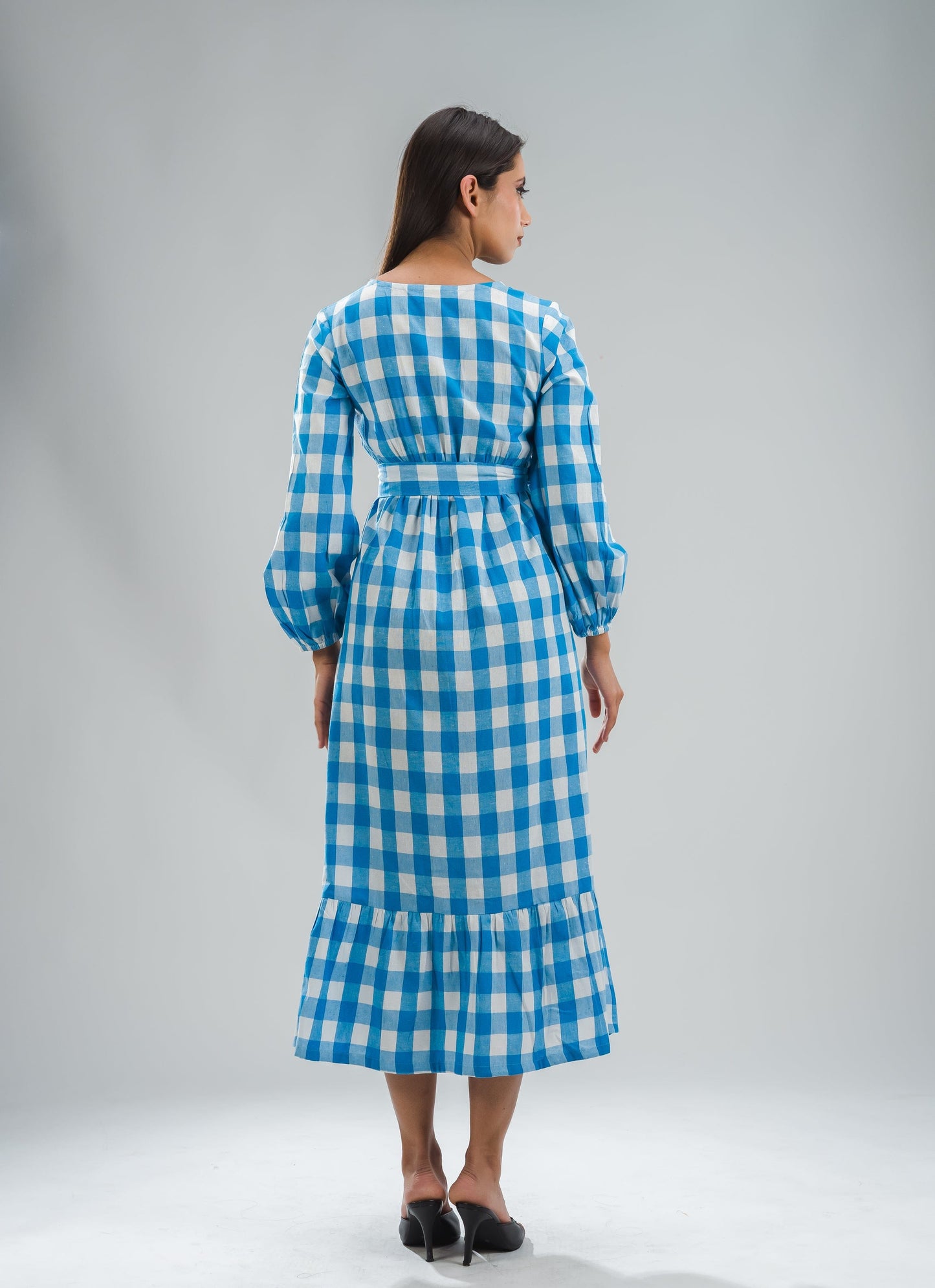 Gingham Full Dress - Blue