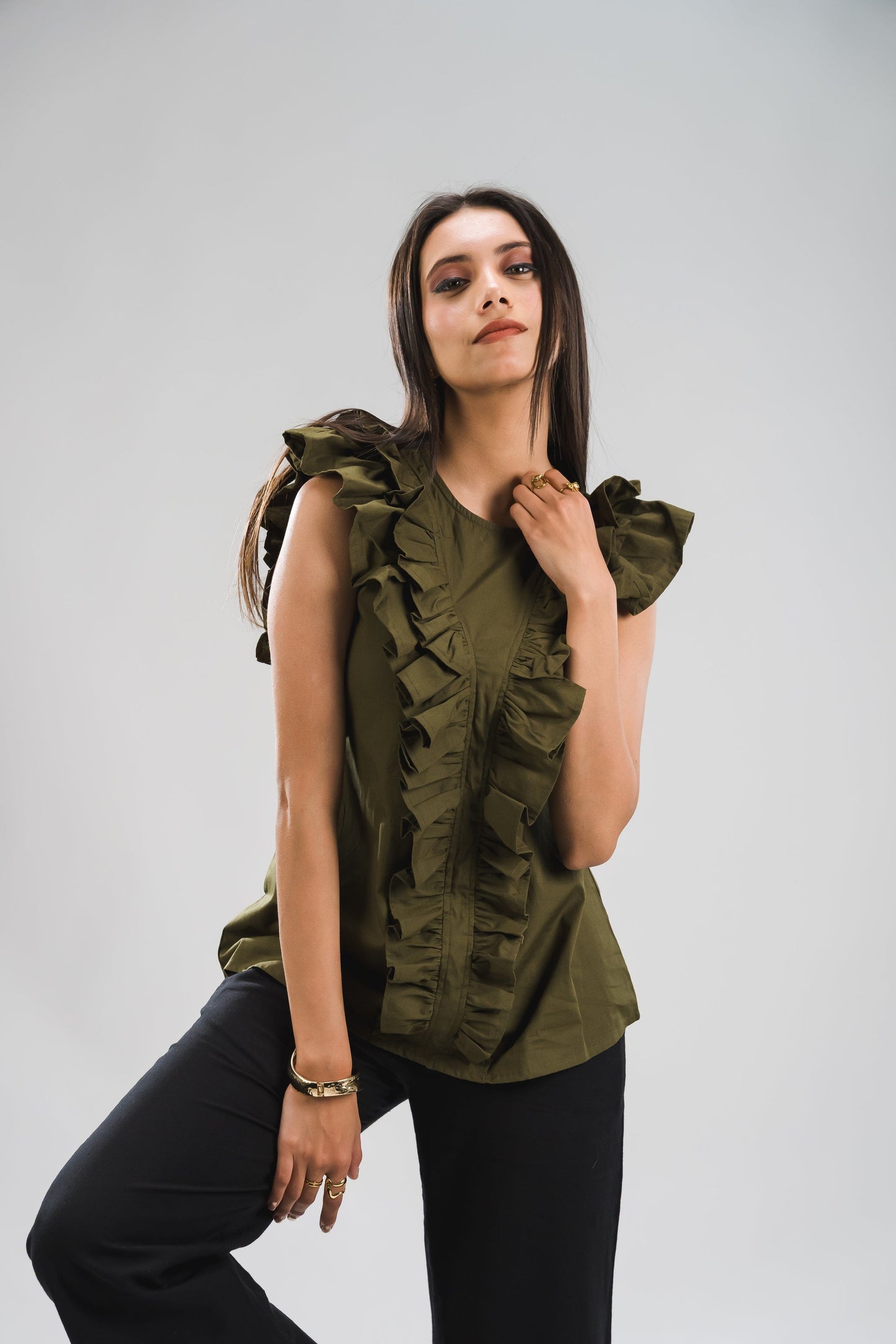 Ruffle Top - Olive