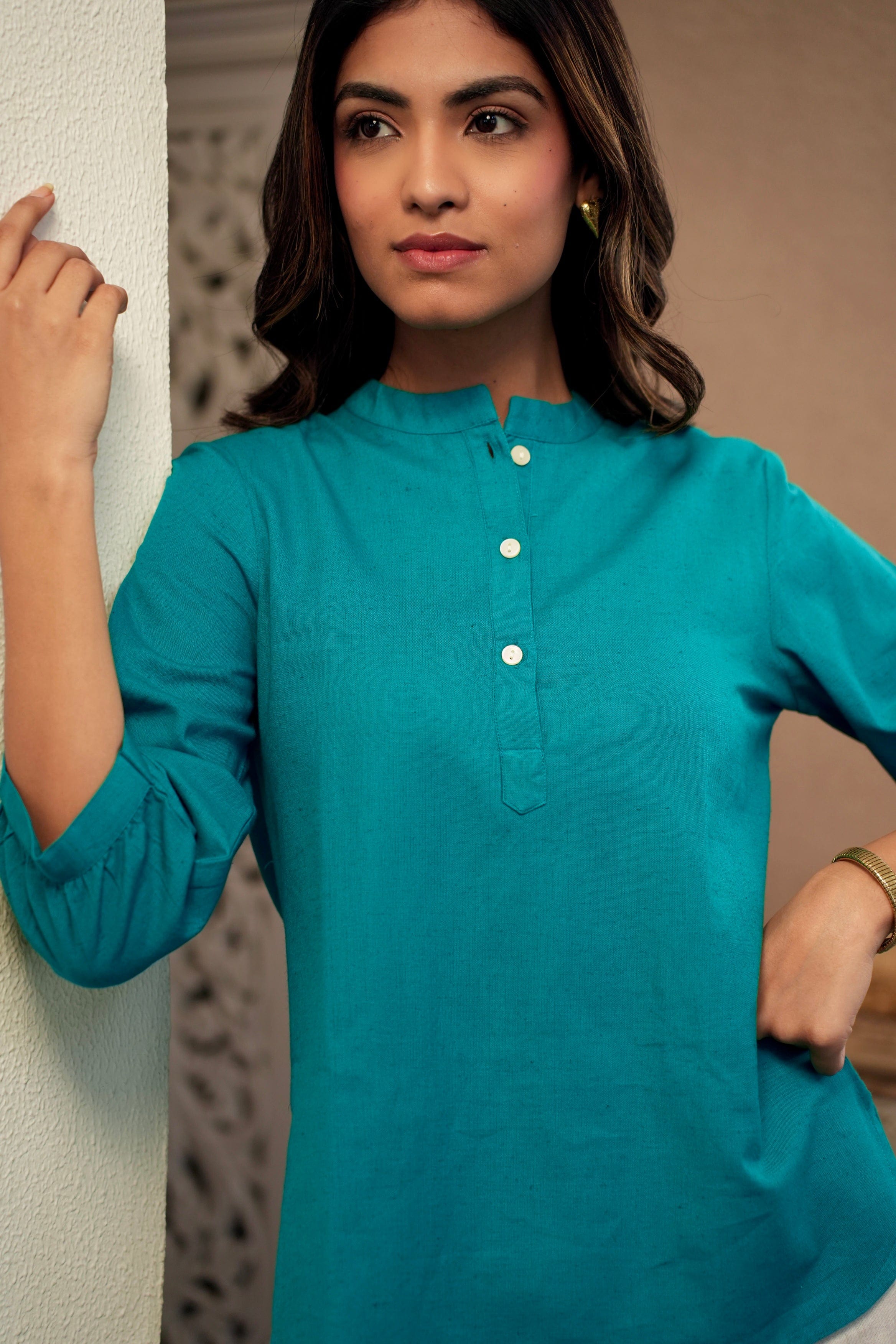 Short Linen Kurta - Teal