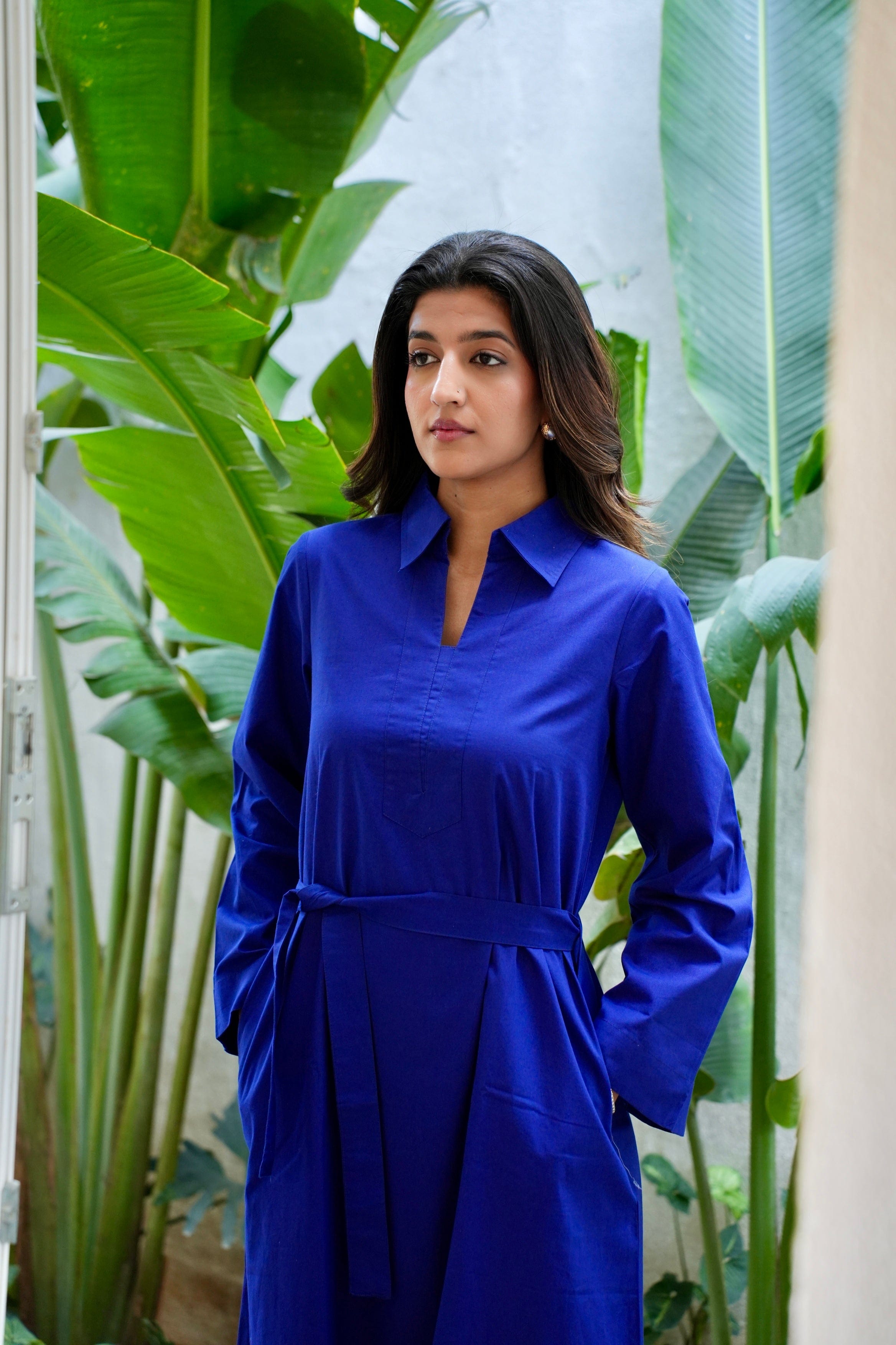 Classic Belted Tunic Dress - Royal Blue