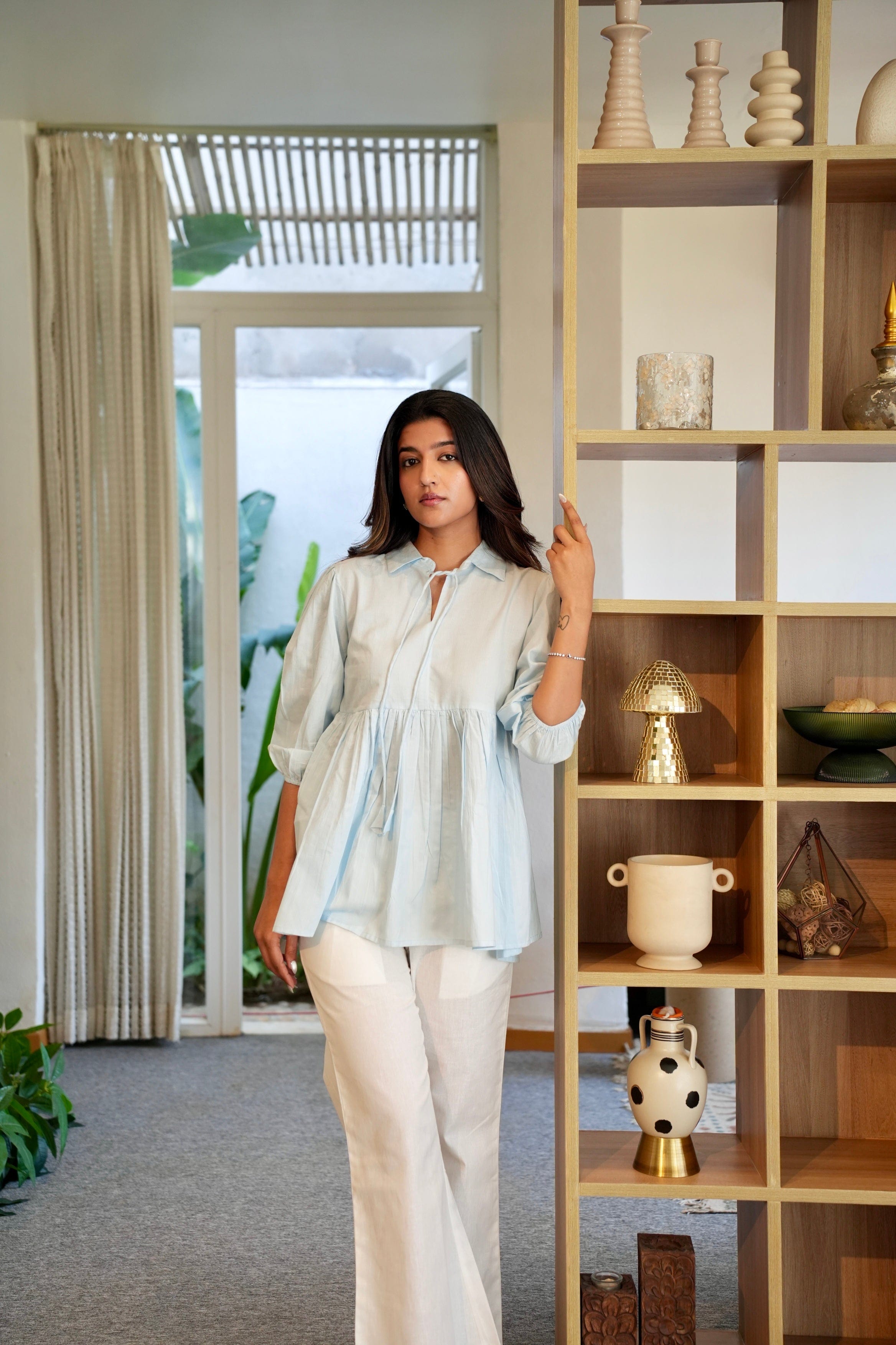 Peplum Tunic Top - Pastel Blue