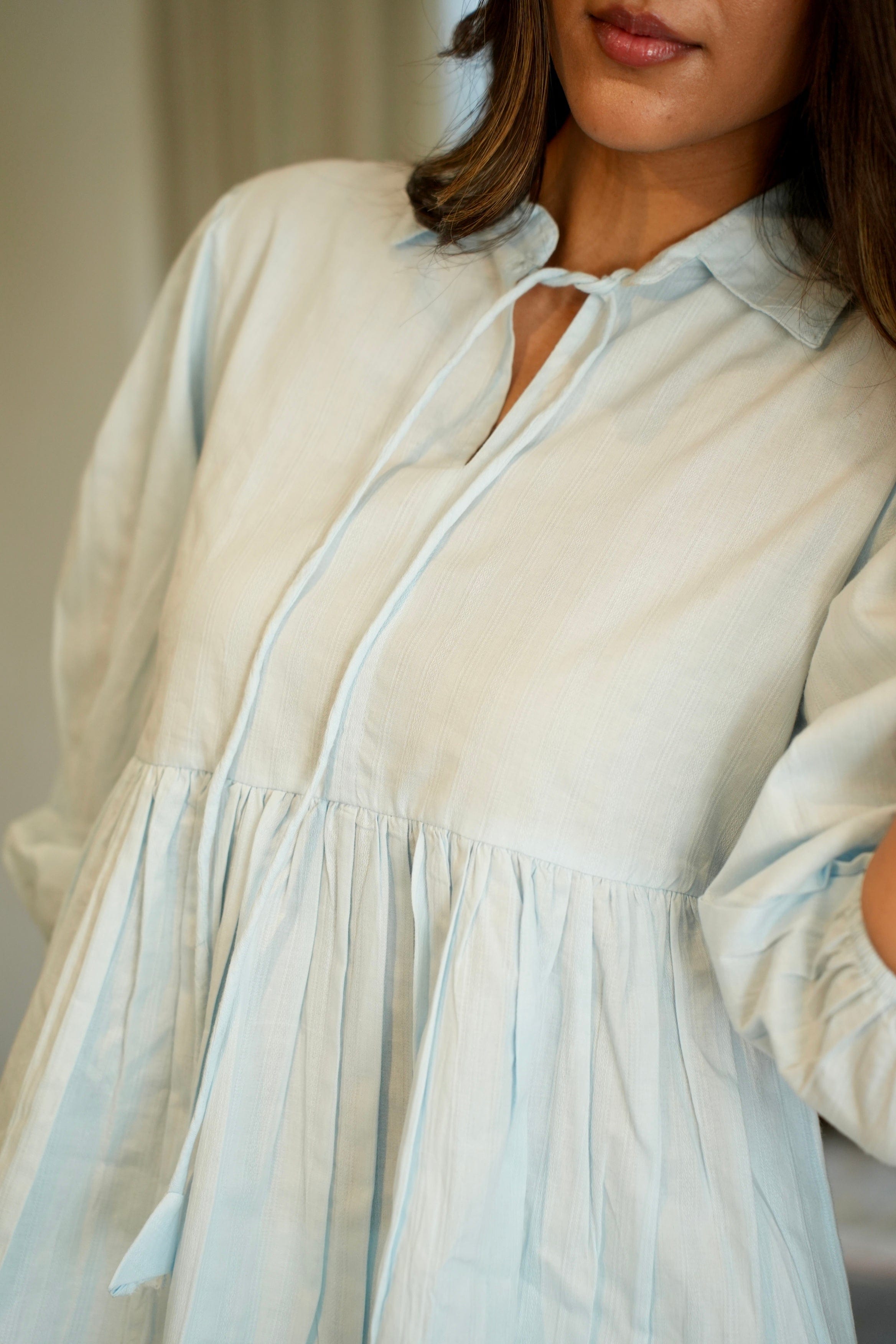 Peplum Tunic Top - Pastel Blue