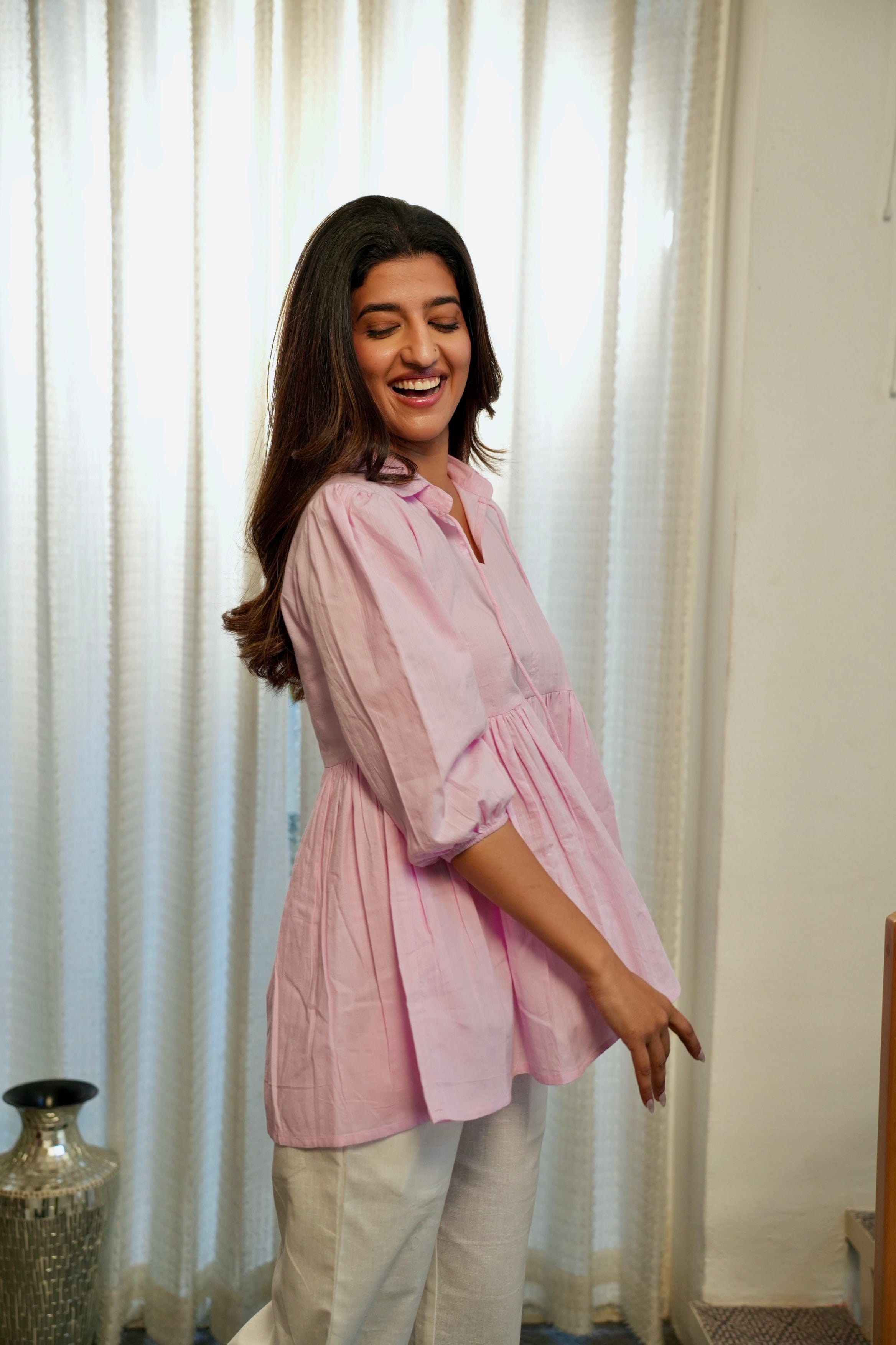 Peplum Tunic Top - Pastel Pink