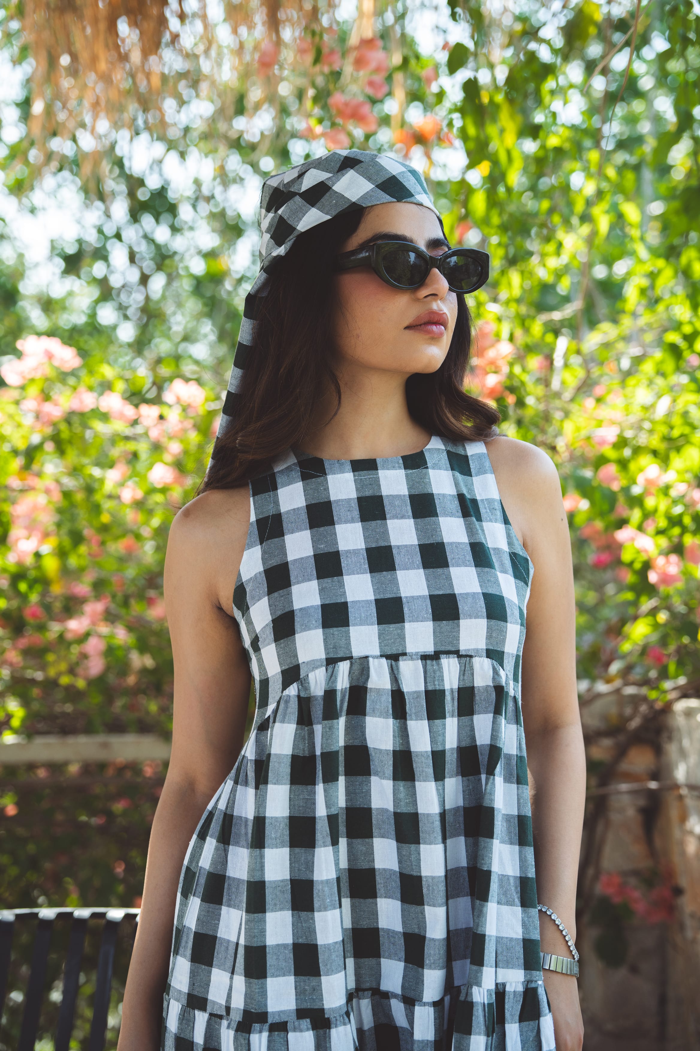 Classic A-Line Gingham Dress - Matcha