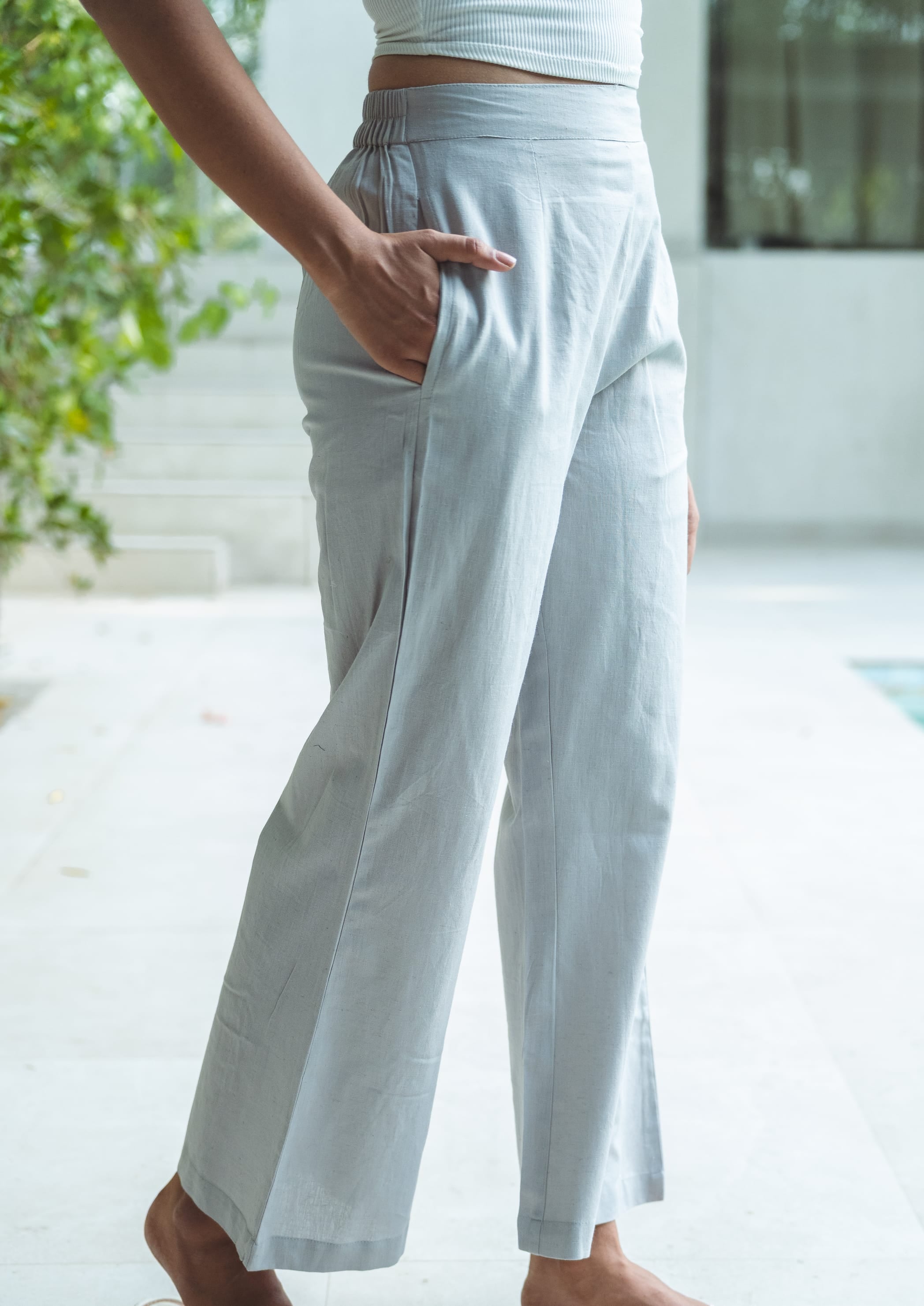 Cotton Linen Flared Pants - Grey