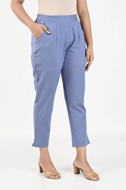 Steel Blue Cotton - Linen Pants