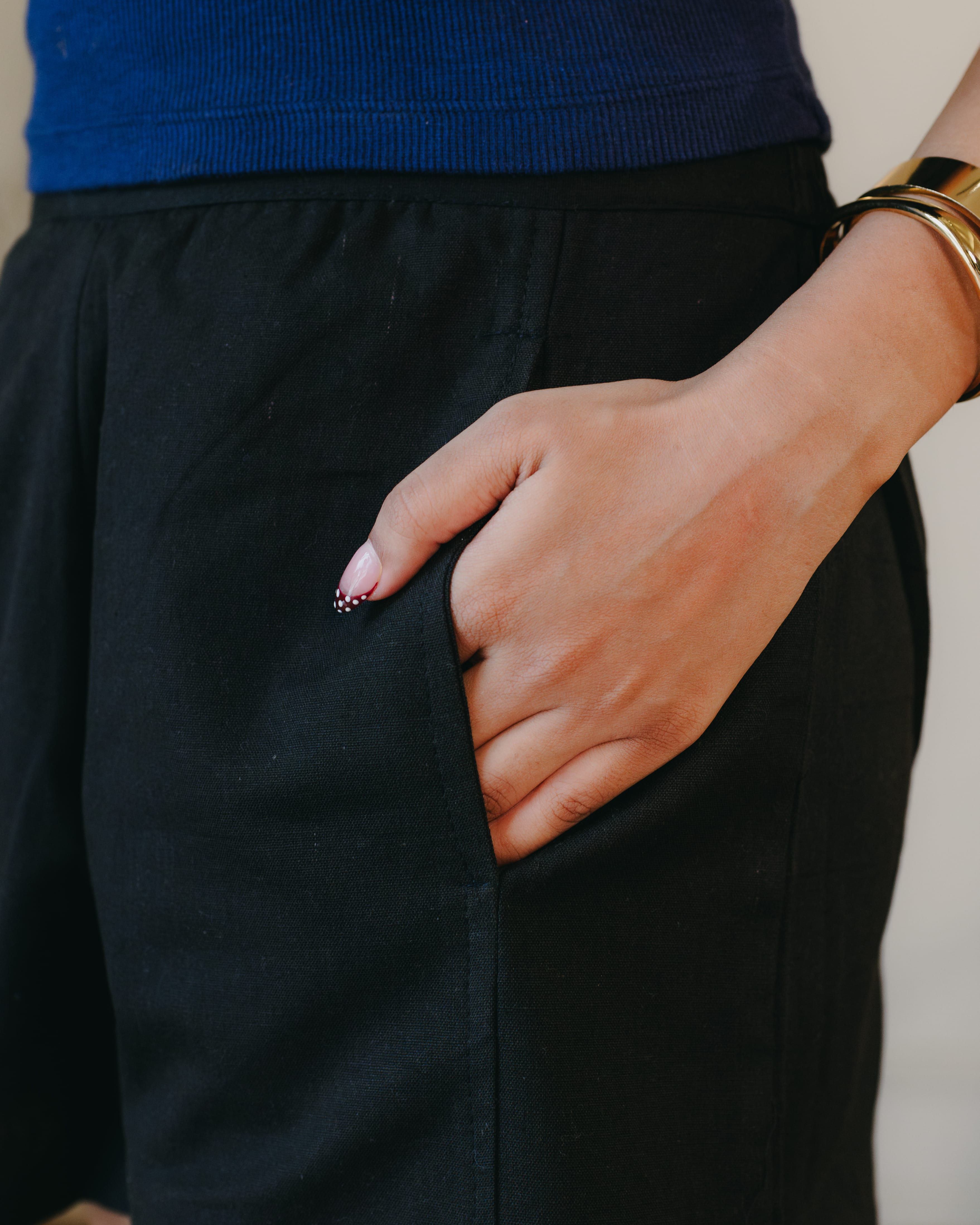 High Waist Linen Shorts - Black