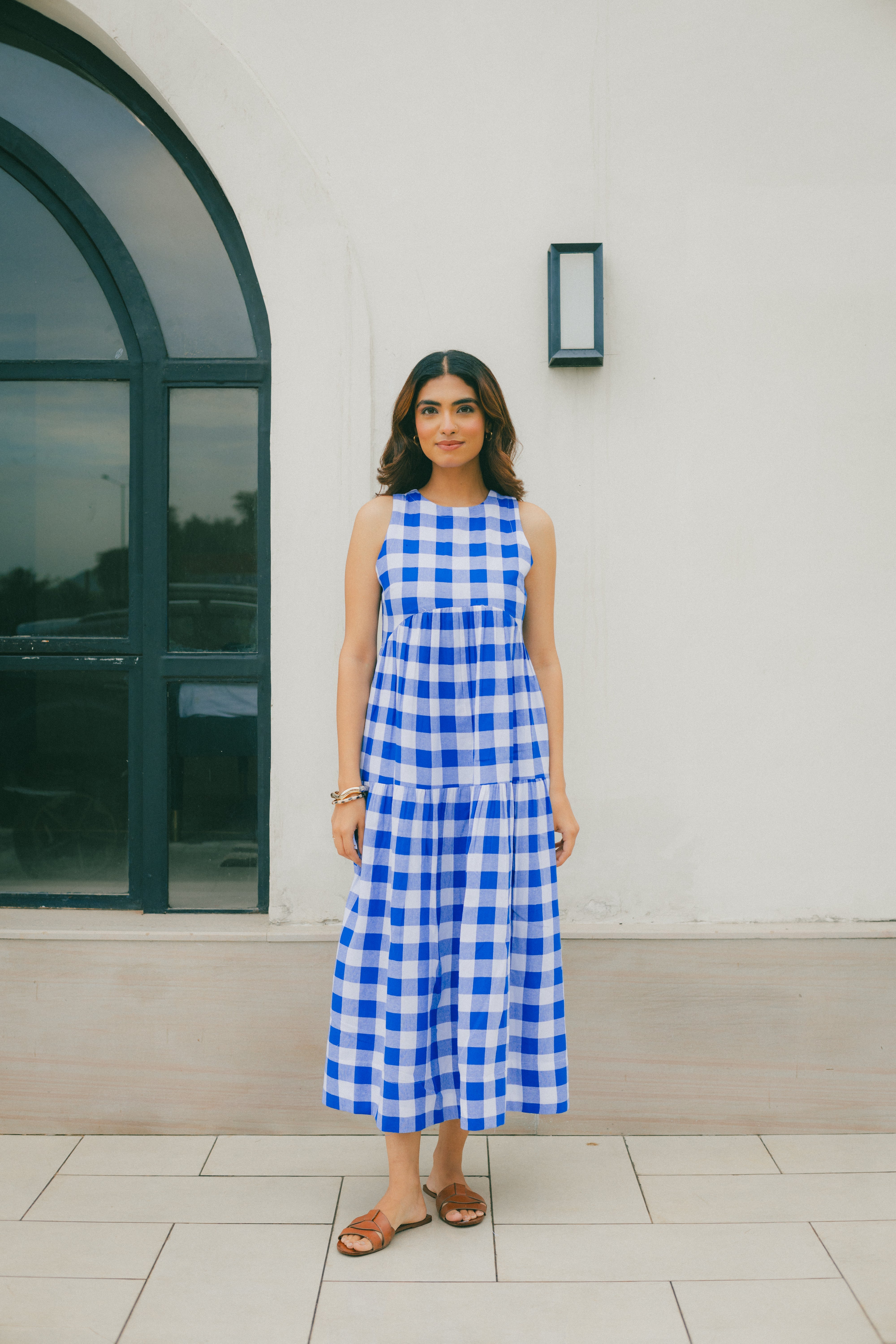 Classic A-Line Gingham Dress - Indigo