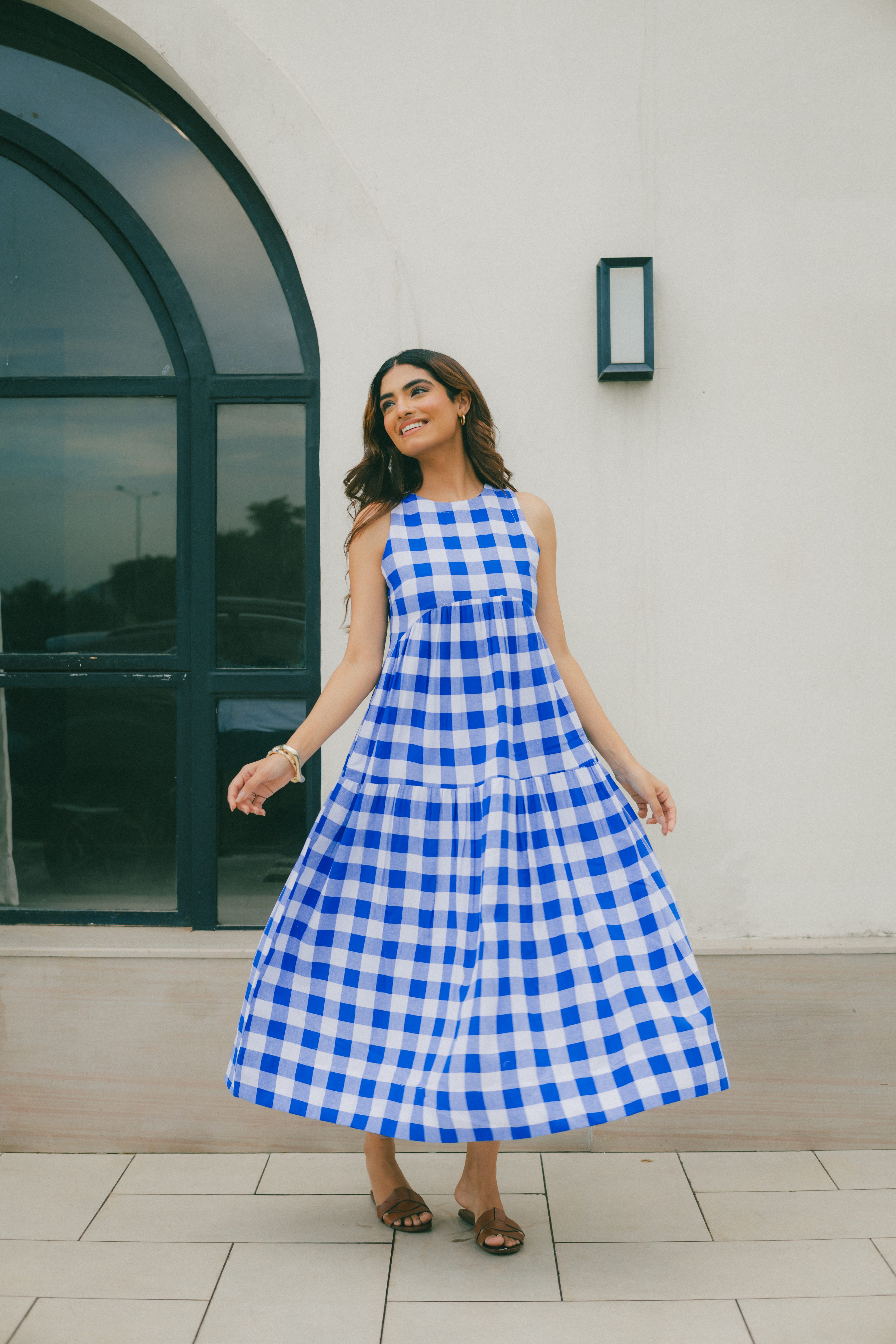 Classic A-Line Gingham Dress - Indigo