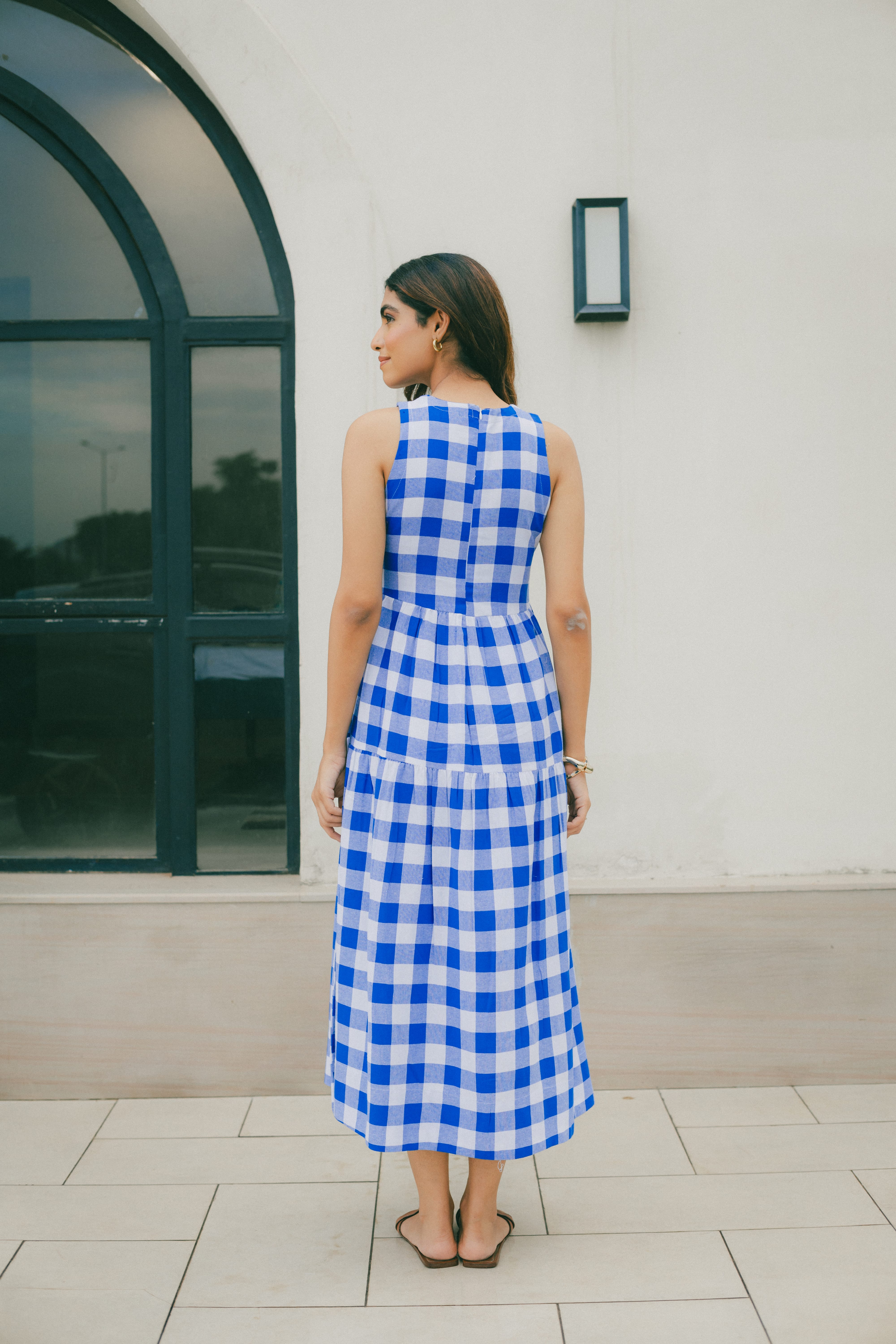 Classic A-Line Gingham Dress - Indigo