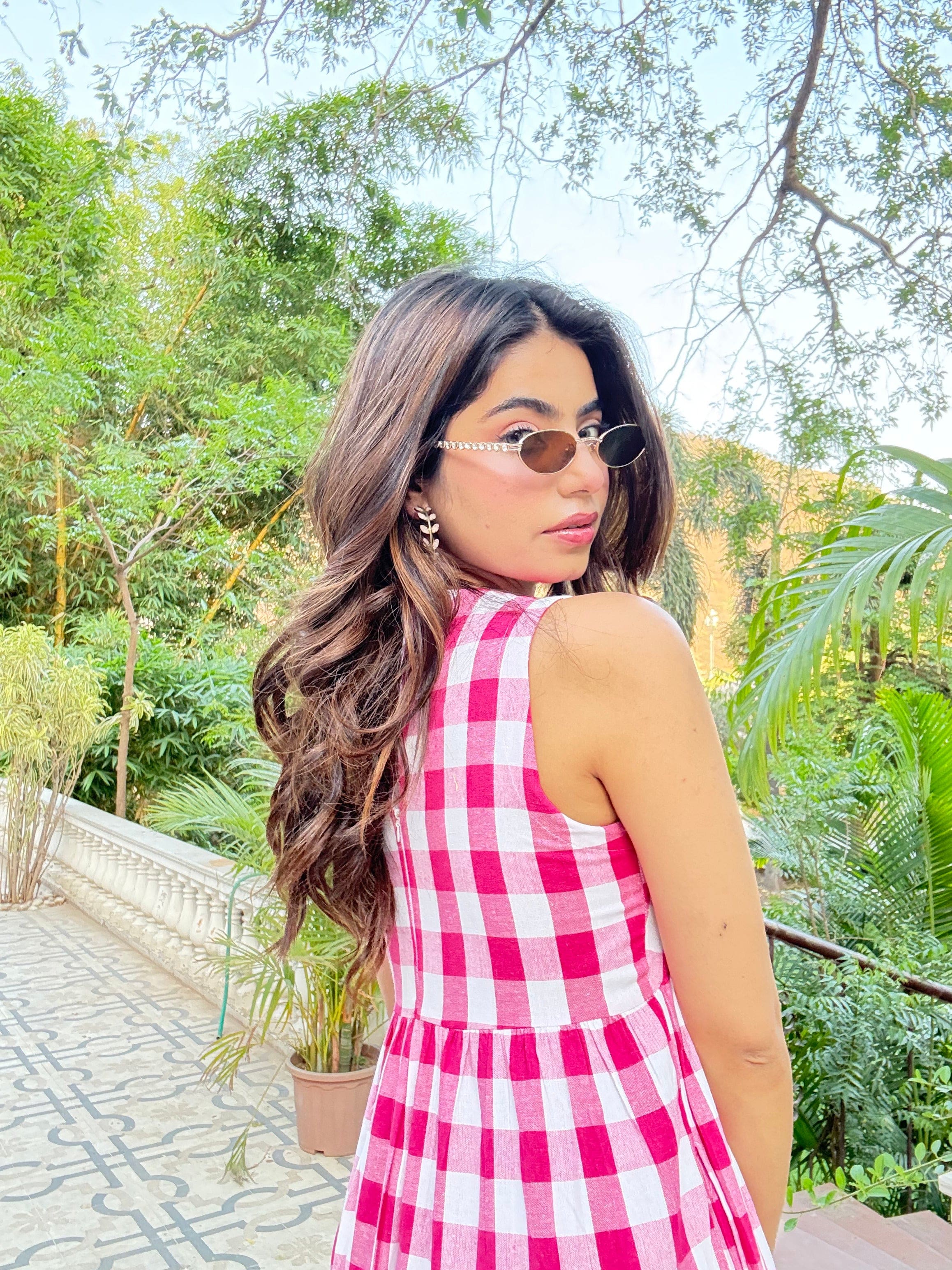 Classic A-Line Gingham Dress - Pink