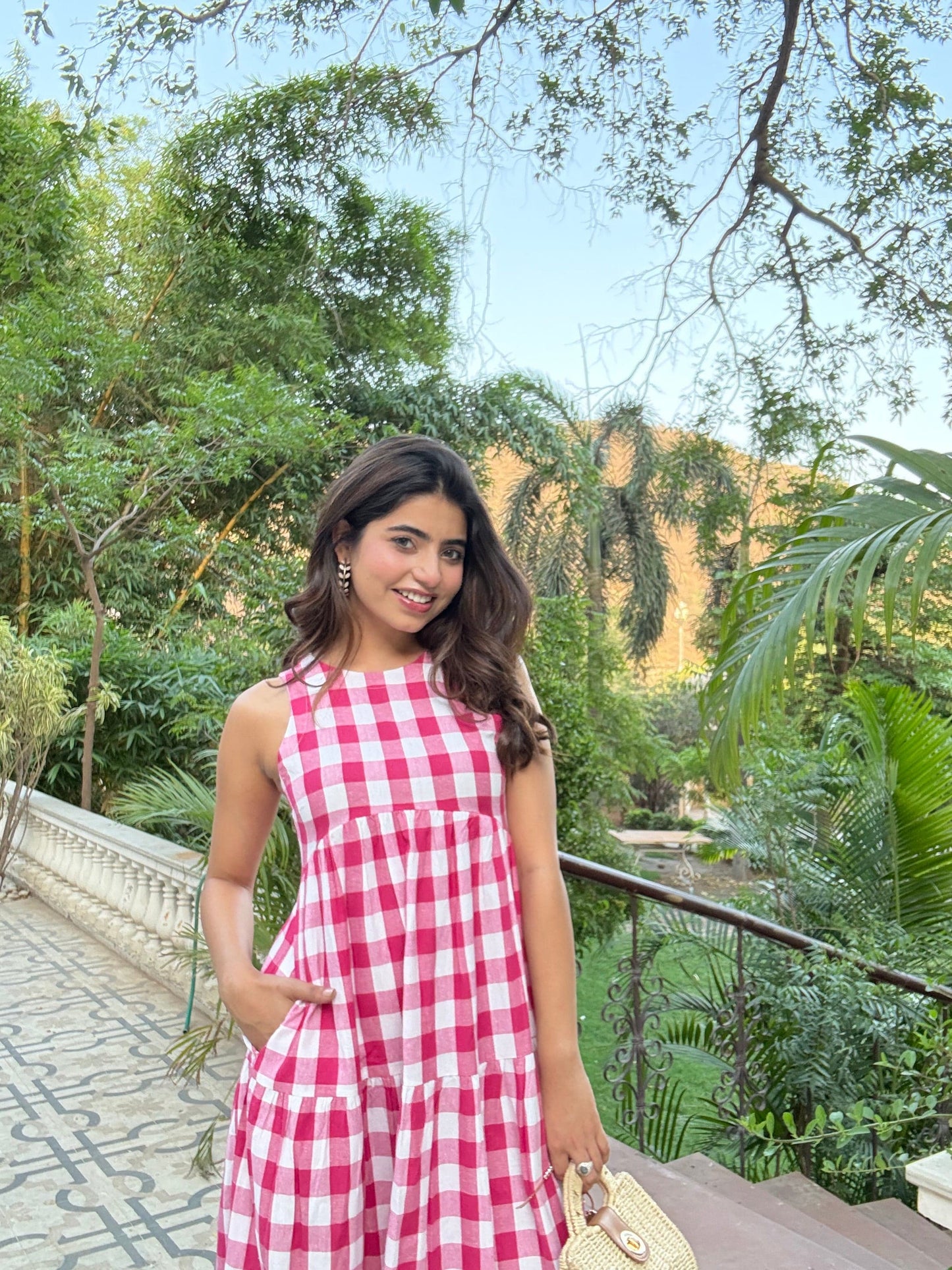 Classic A-Line Gingham Dress - Pink