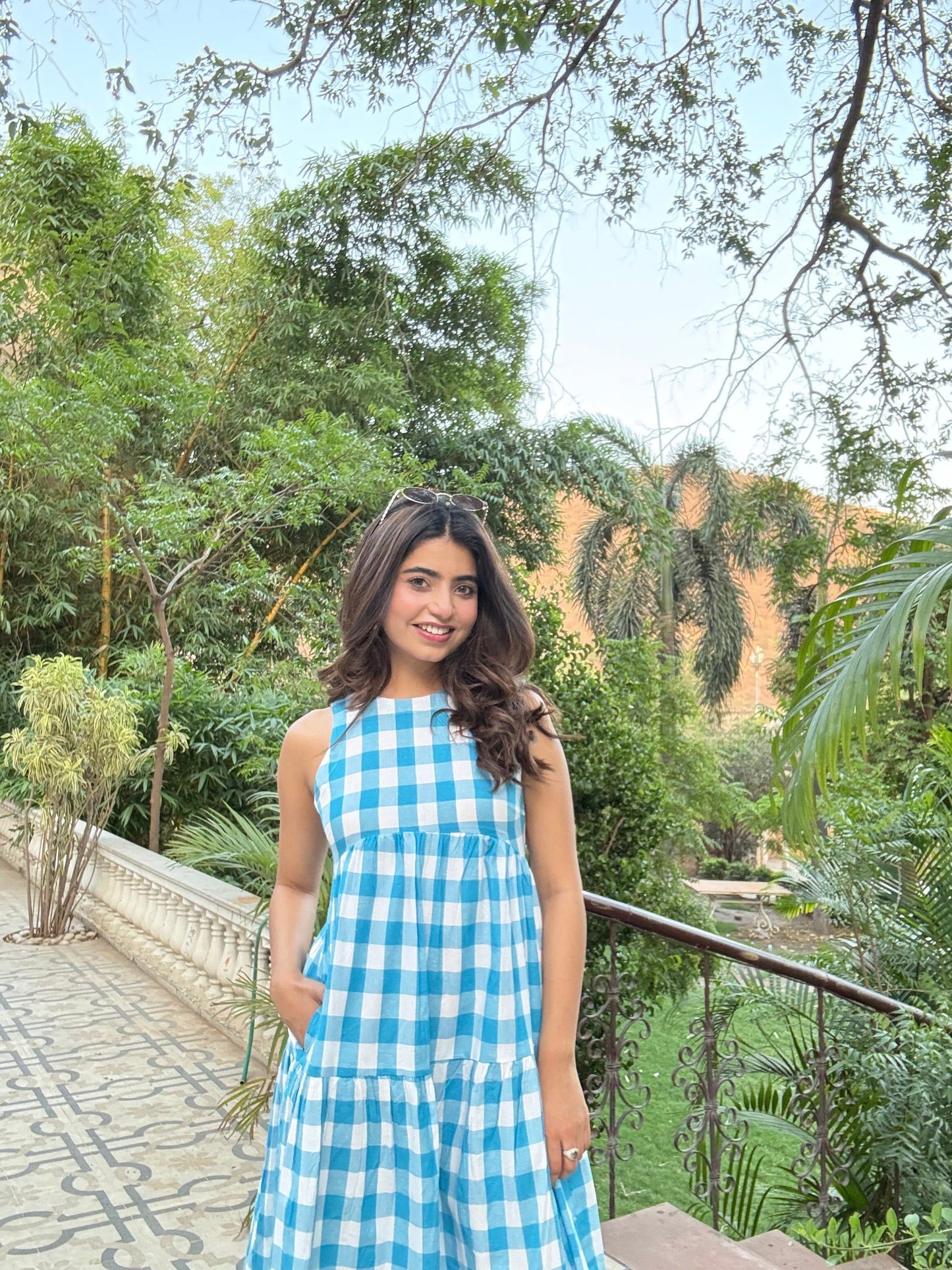 Classic A-Line Gingham Dress - Blue
