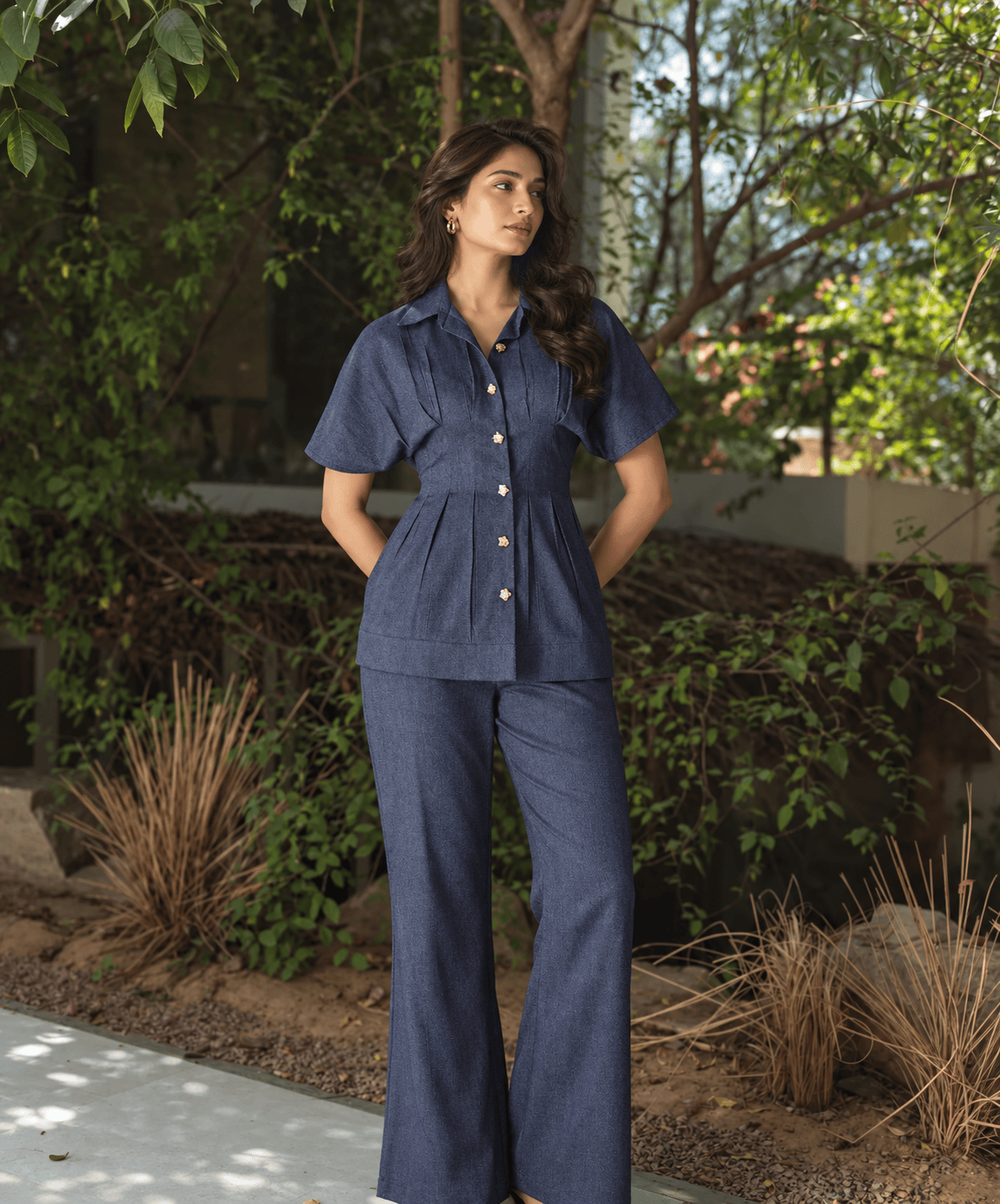 Denim Co-ord Set with Gold Buttons