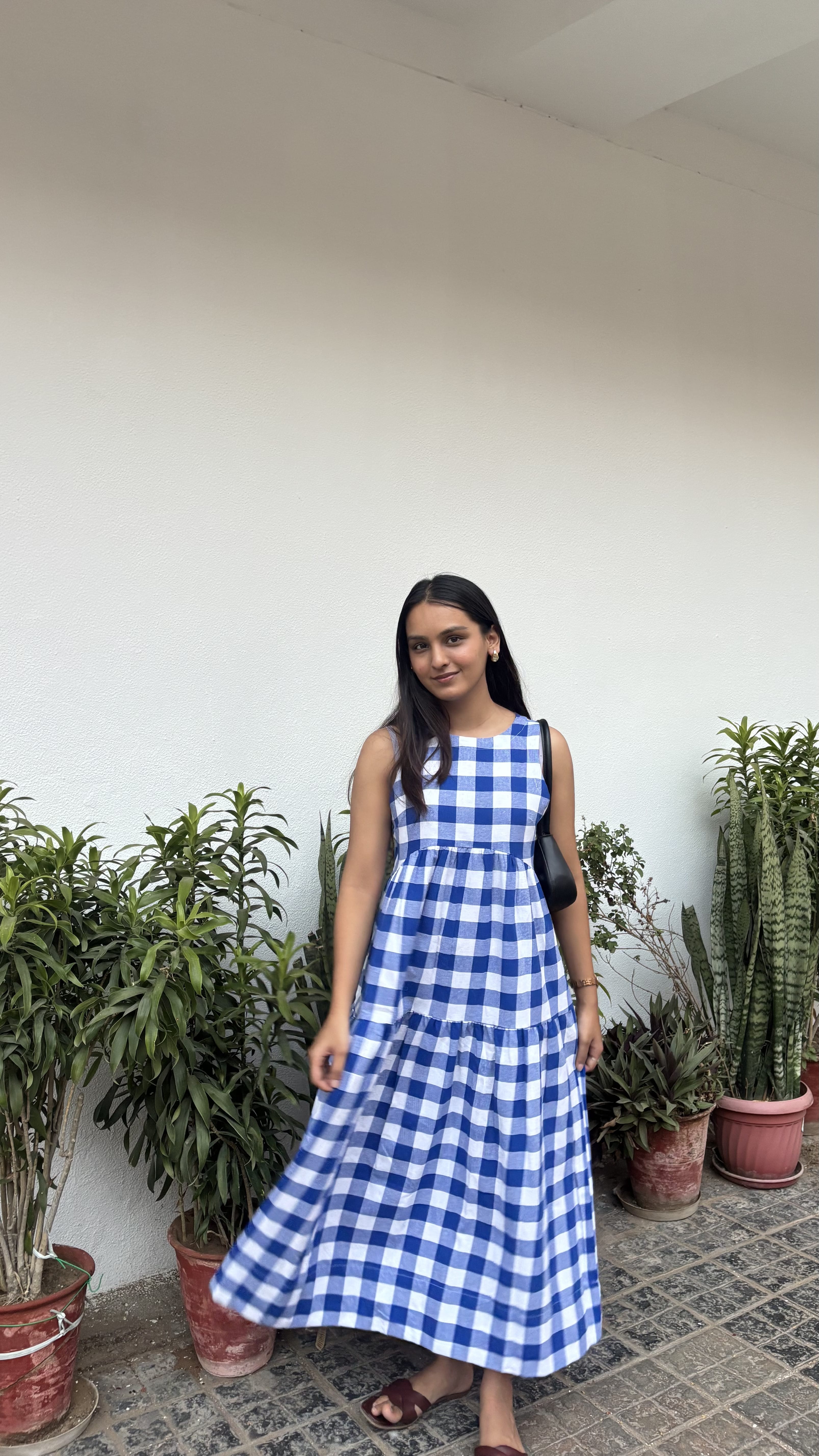 Classic A-Line Gingham Dress - Indigo