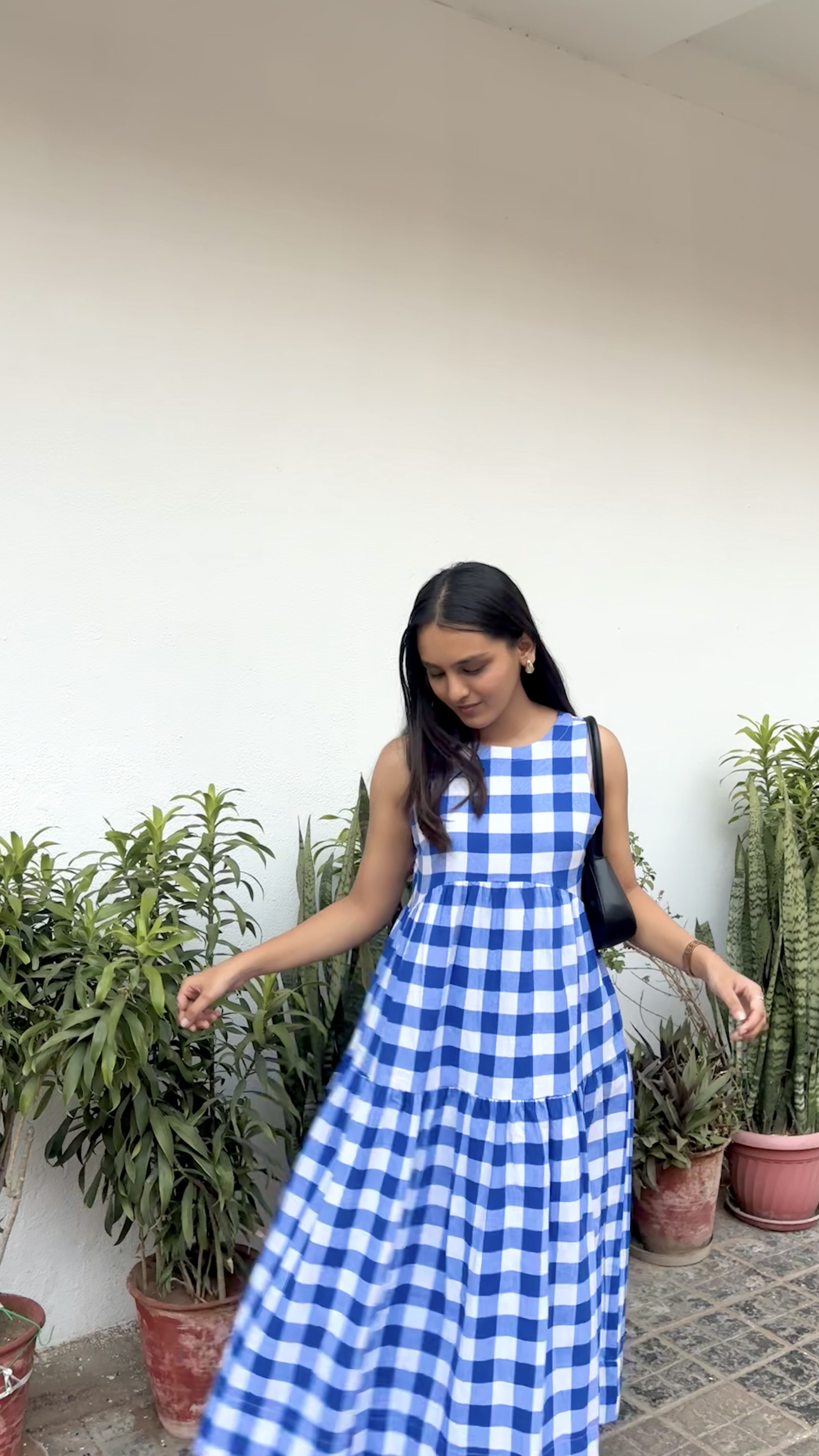 Classic A-Line Gingham Dress - Indigo