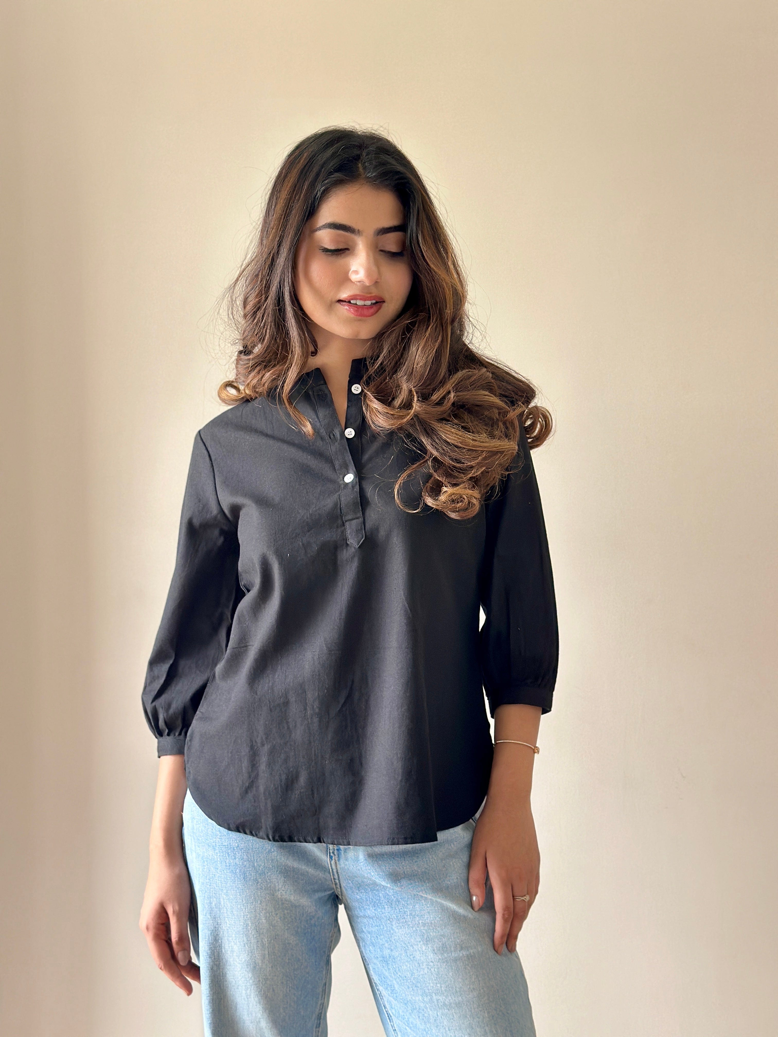 Short Linen Kurta - Black