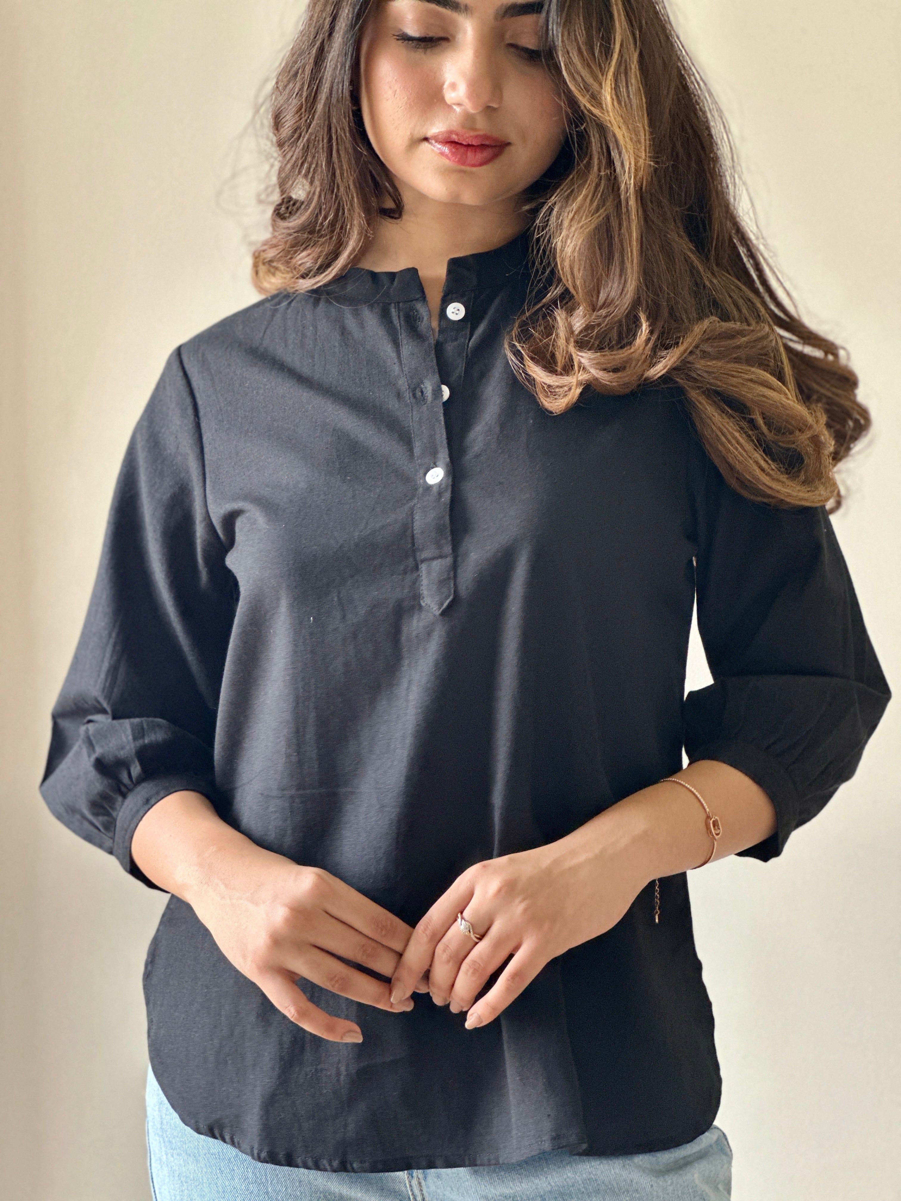 Short Linen Kurta - Black