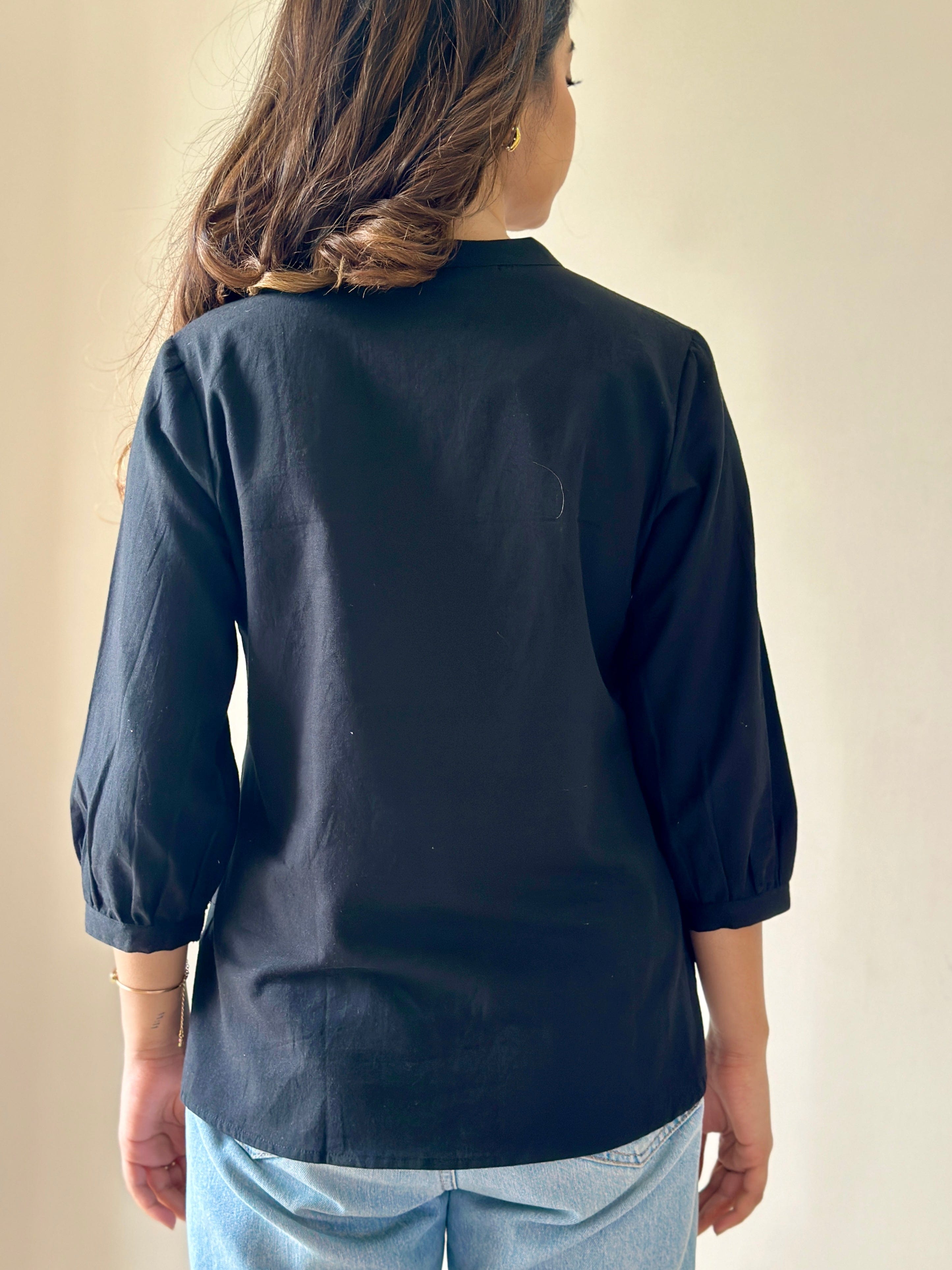 Short Linen Kurta - Black