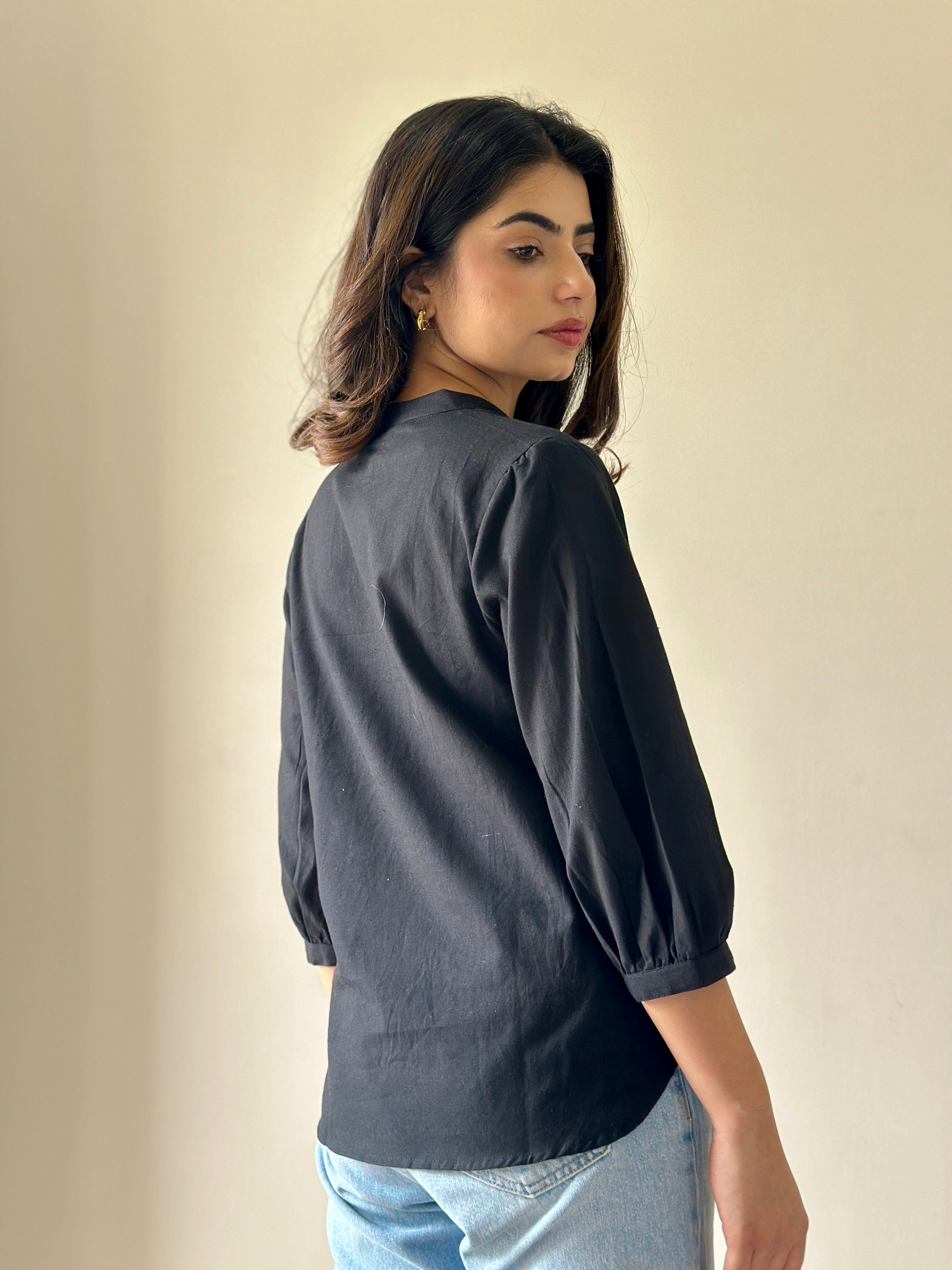 Short Linen Kurta - Black