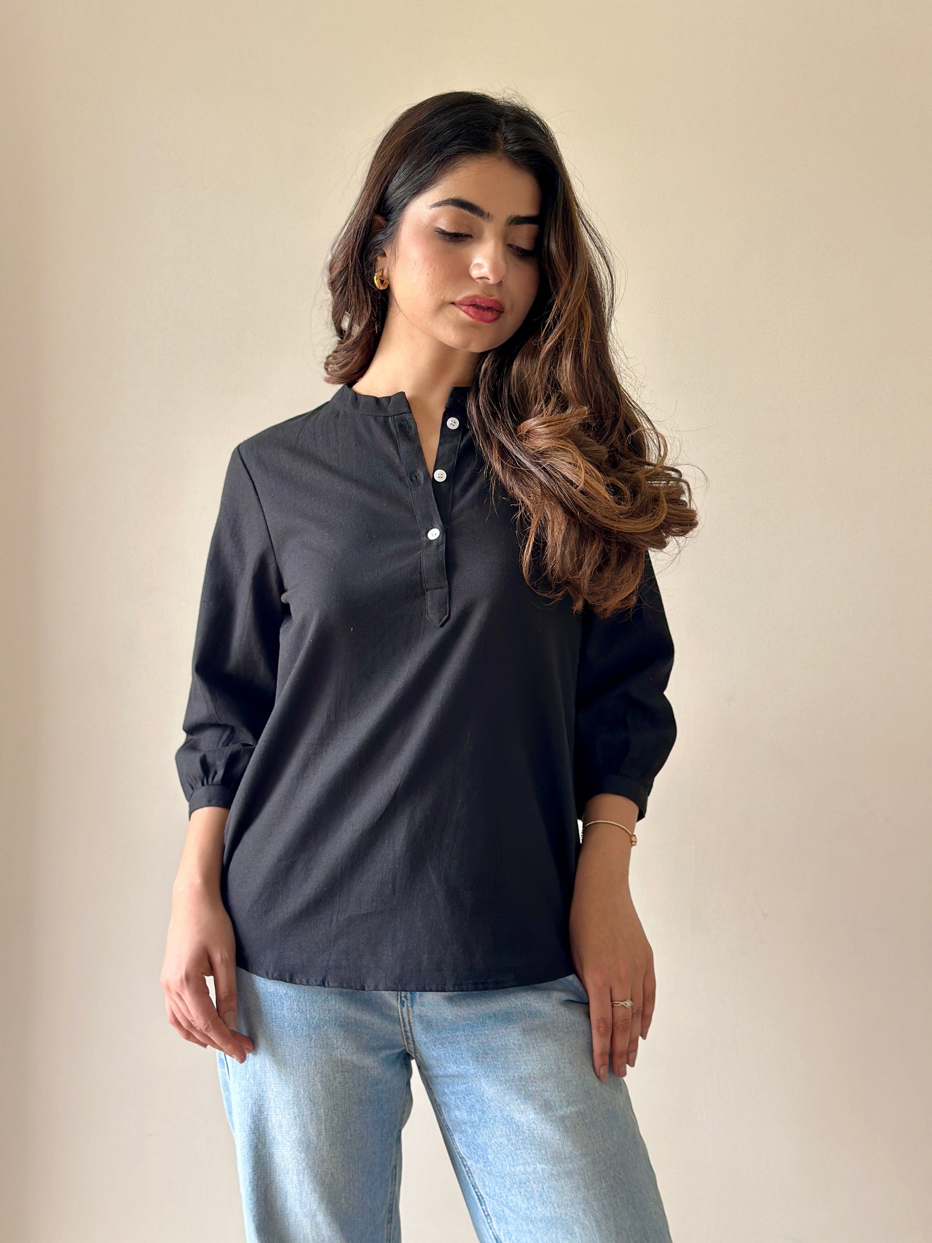 Short Linen Kurta - Black