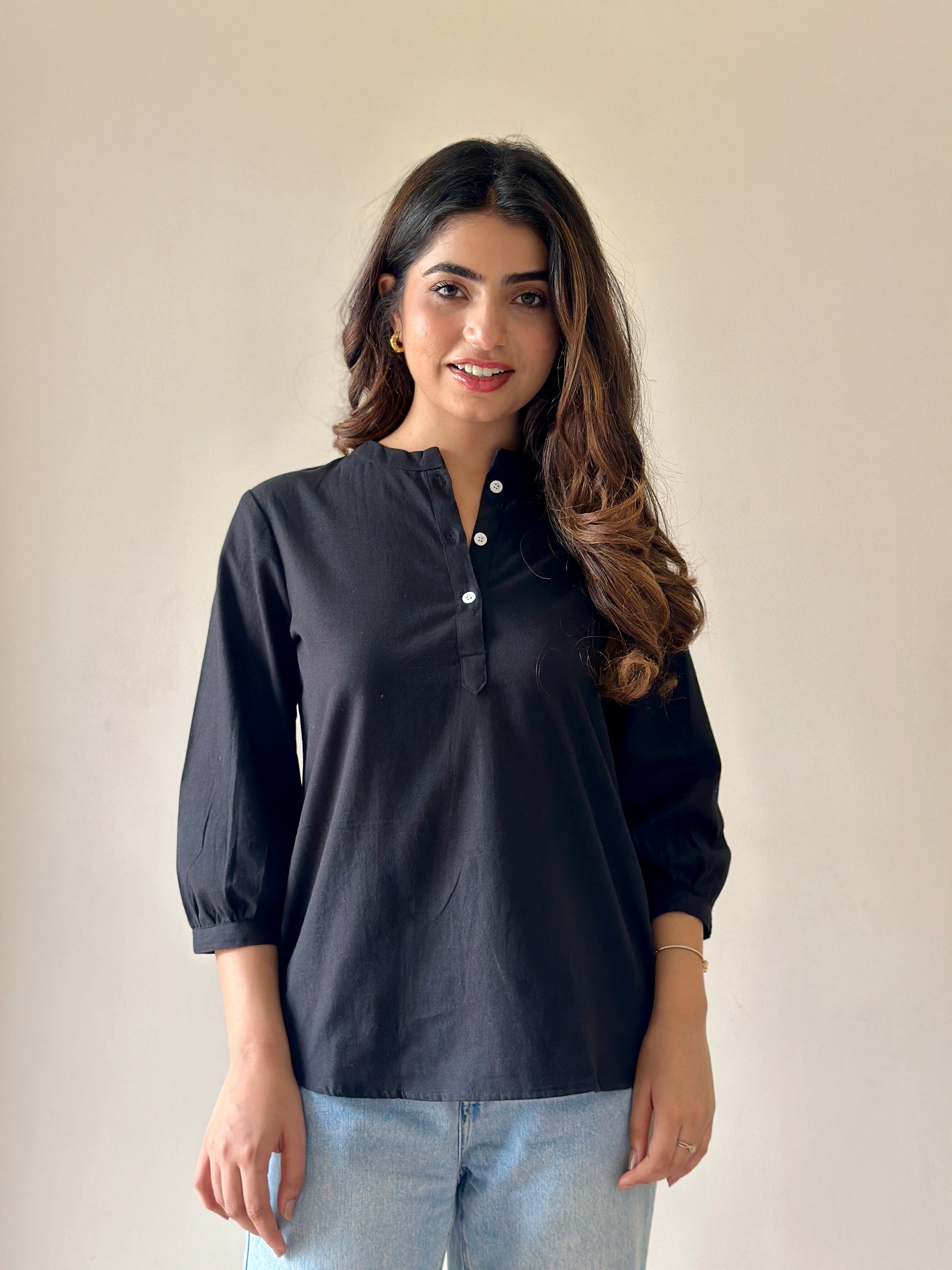 Short Linen Kurta - Black