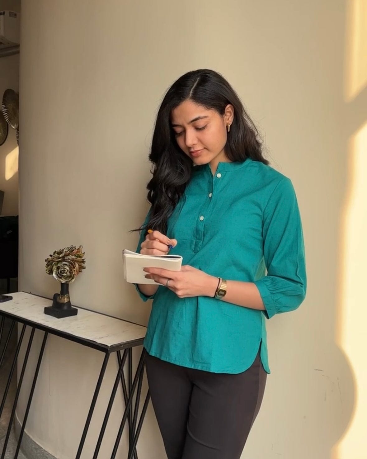 Short Linen Kurta - Teal