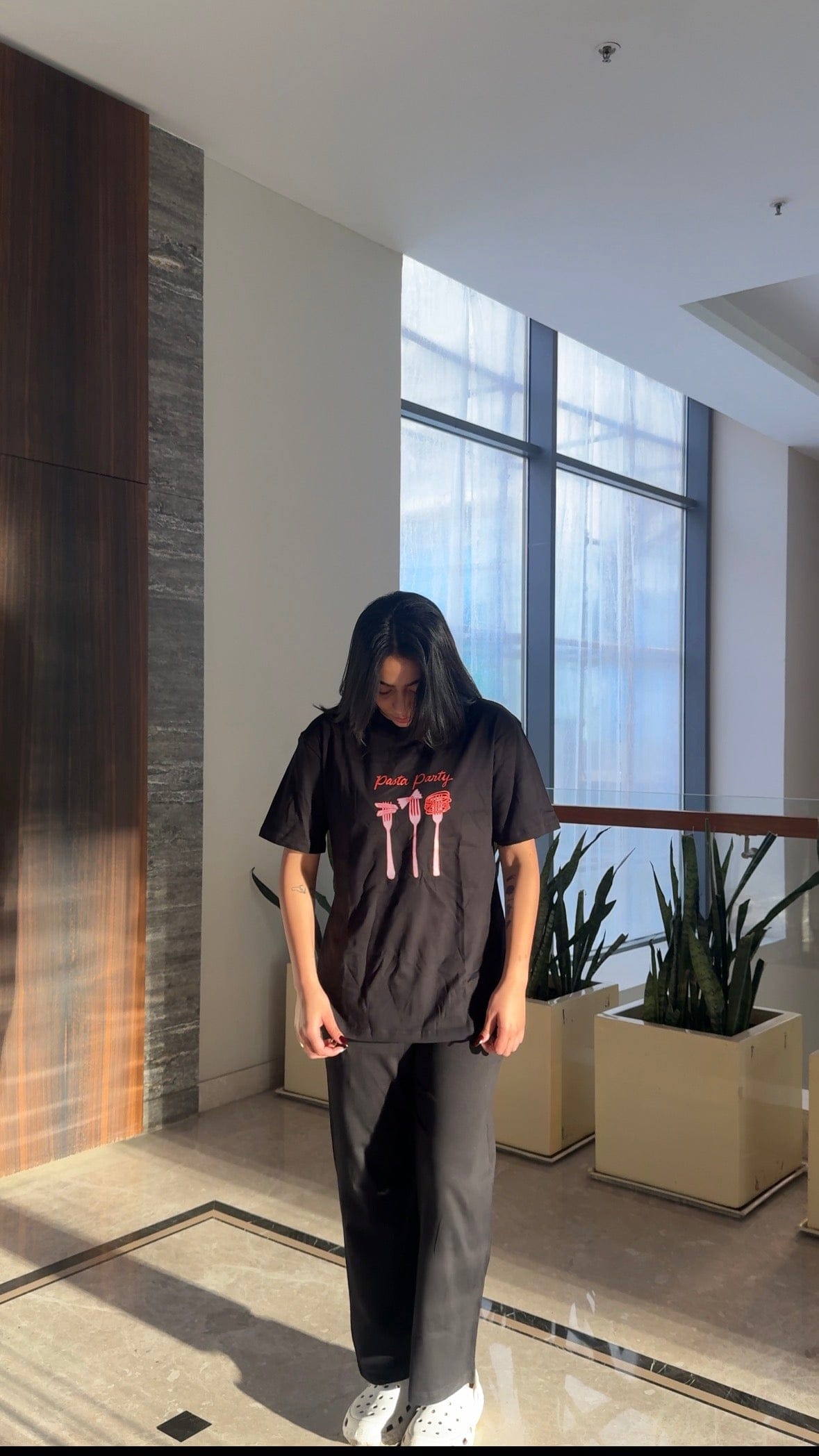 Pasta Party Oversized Black T-shirt