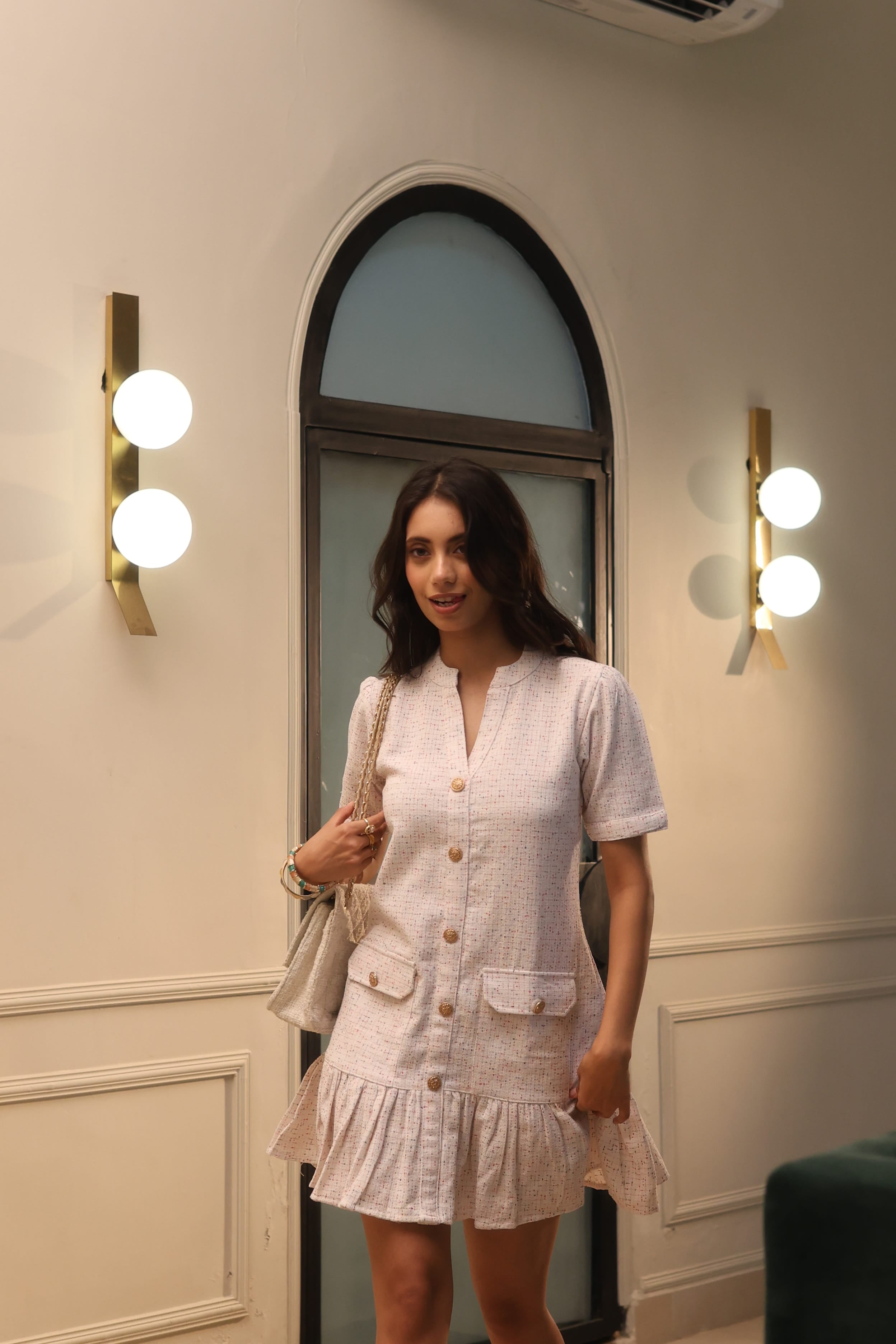 Textured Button-Down Dress - Ivory Confetti