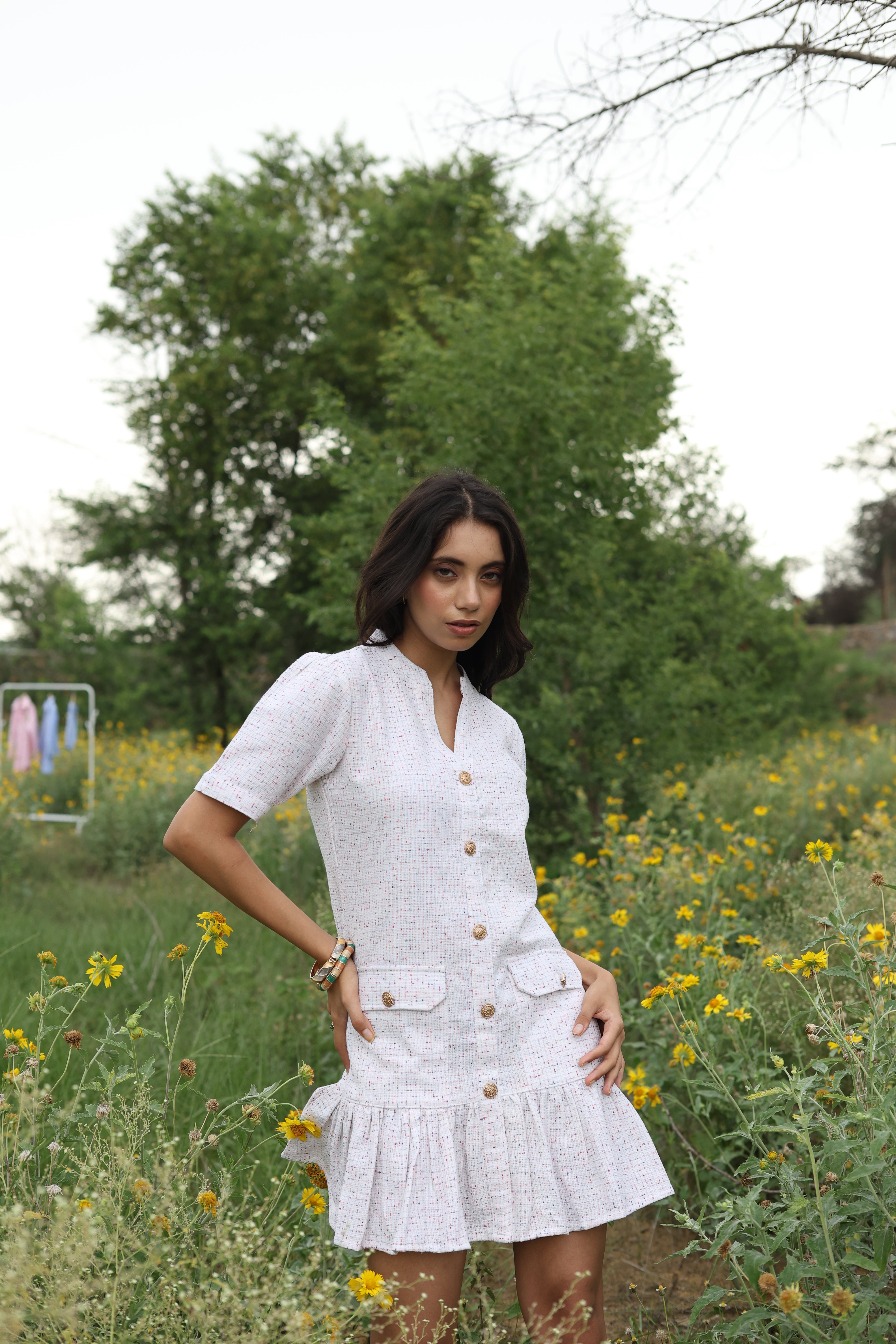 Textured Button-Down Dress - Ivory Confetti