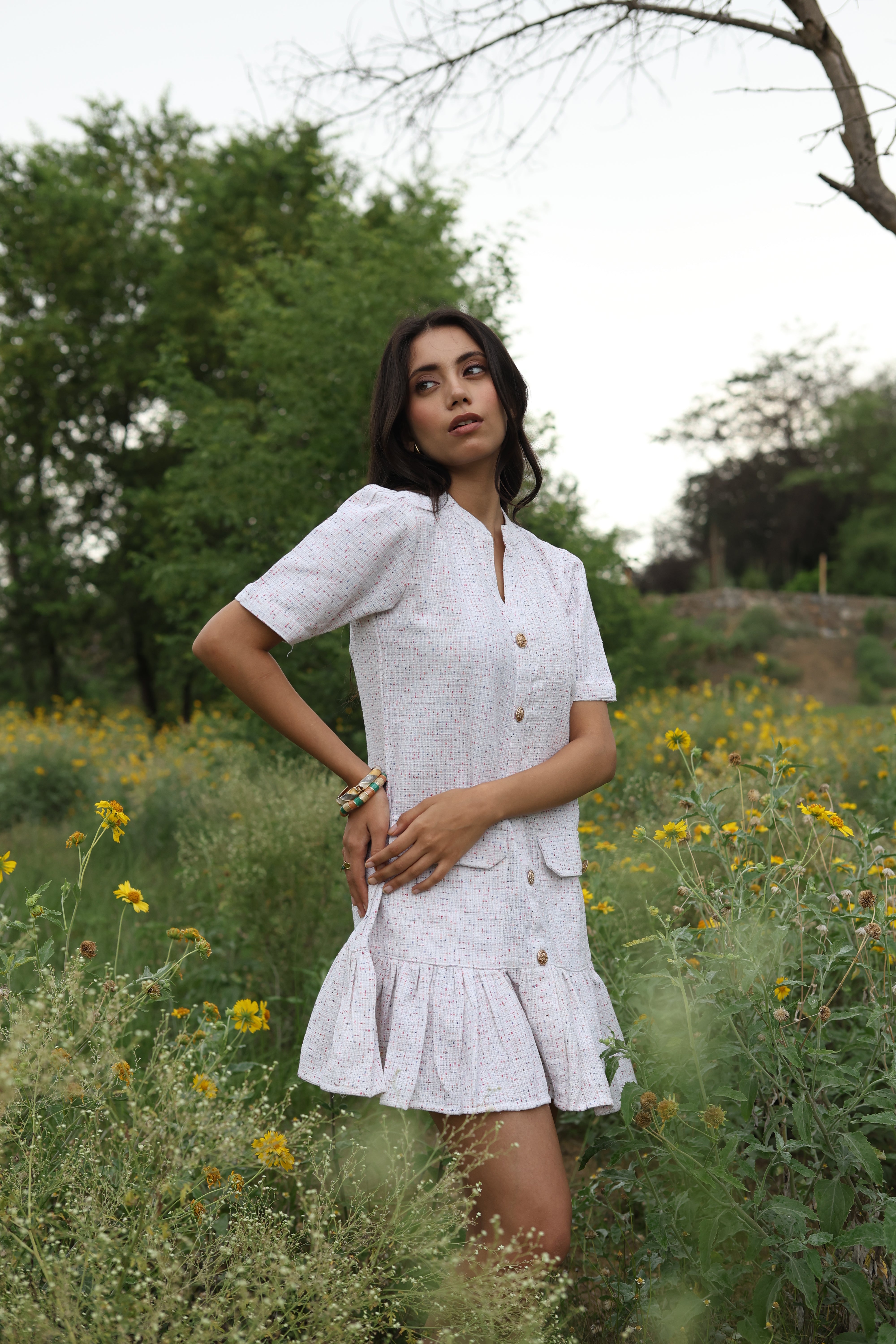 Textured Button-Down Dress - Ivory Confetti