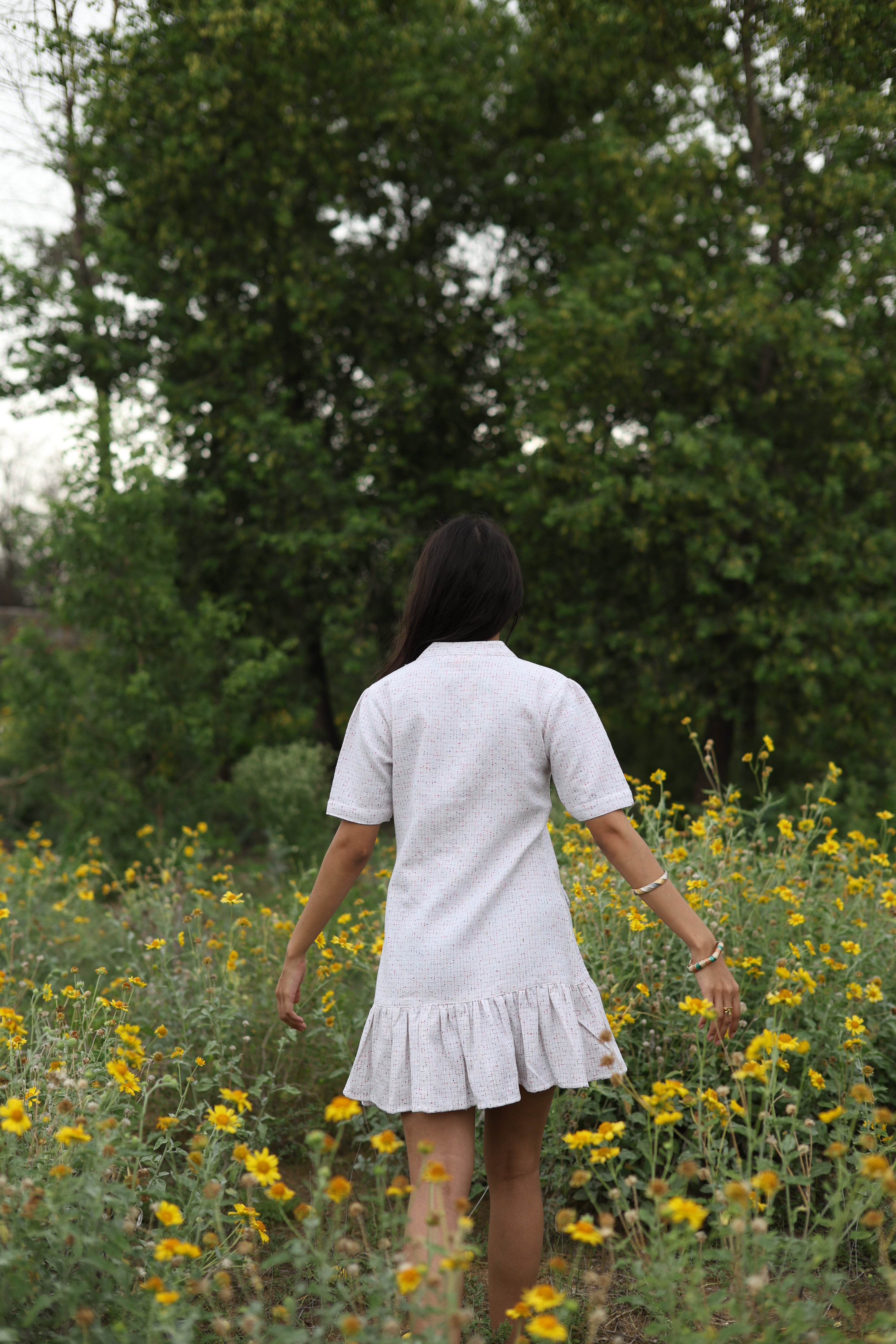 Textured Button-Down Dress - Ivory Confetti