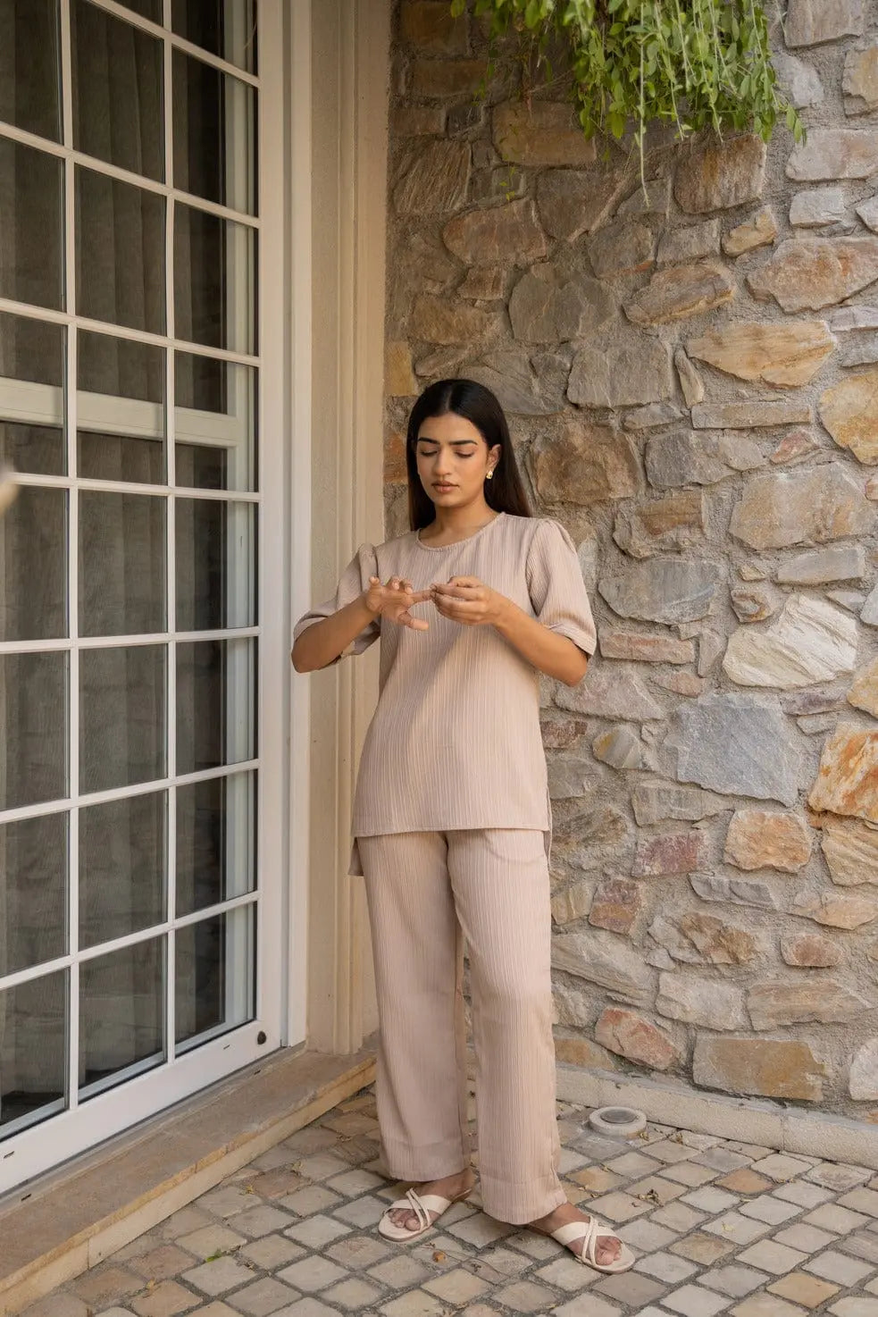 Knitted Tunic Set - Brown