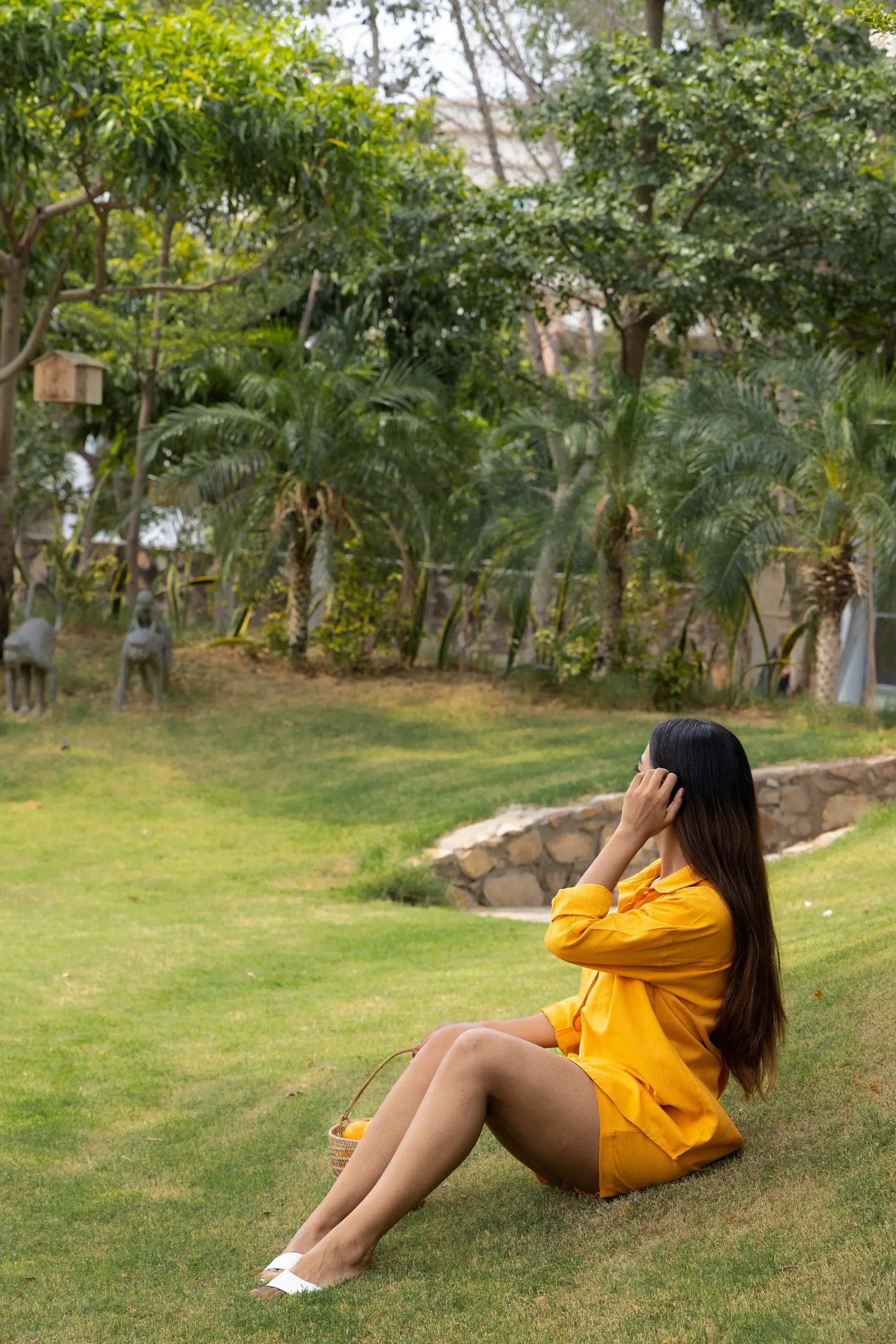 Yellow Oversized Cotton Shirt & Shorts Set