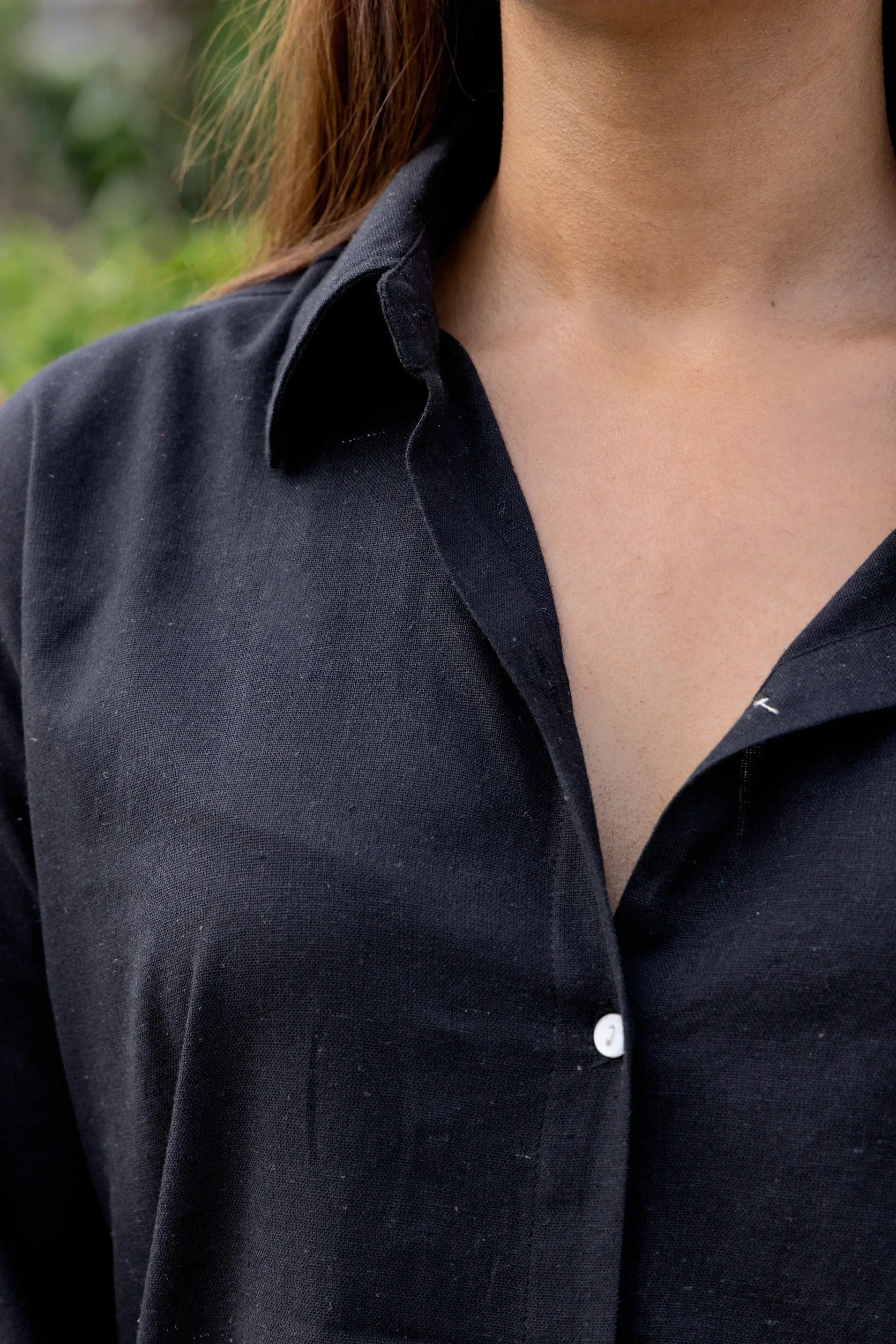 Oversized Cotton Shirt & Shorts Set - Black