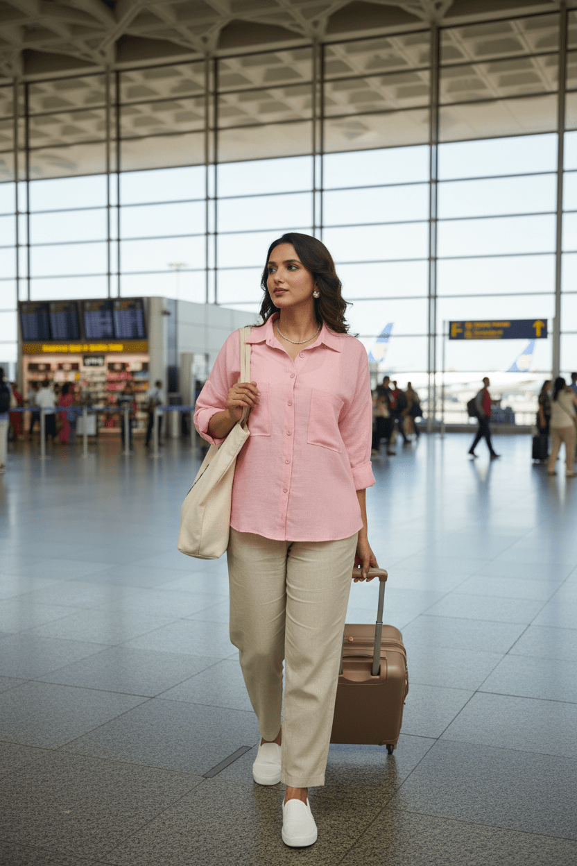 Double Pocket Linen Shirt - Blush Pink