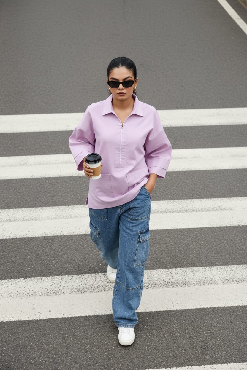 Zip-up Tunic Top - Lavender Mist