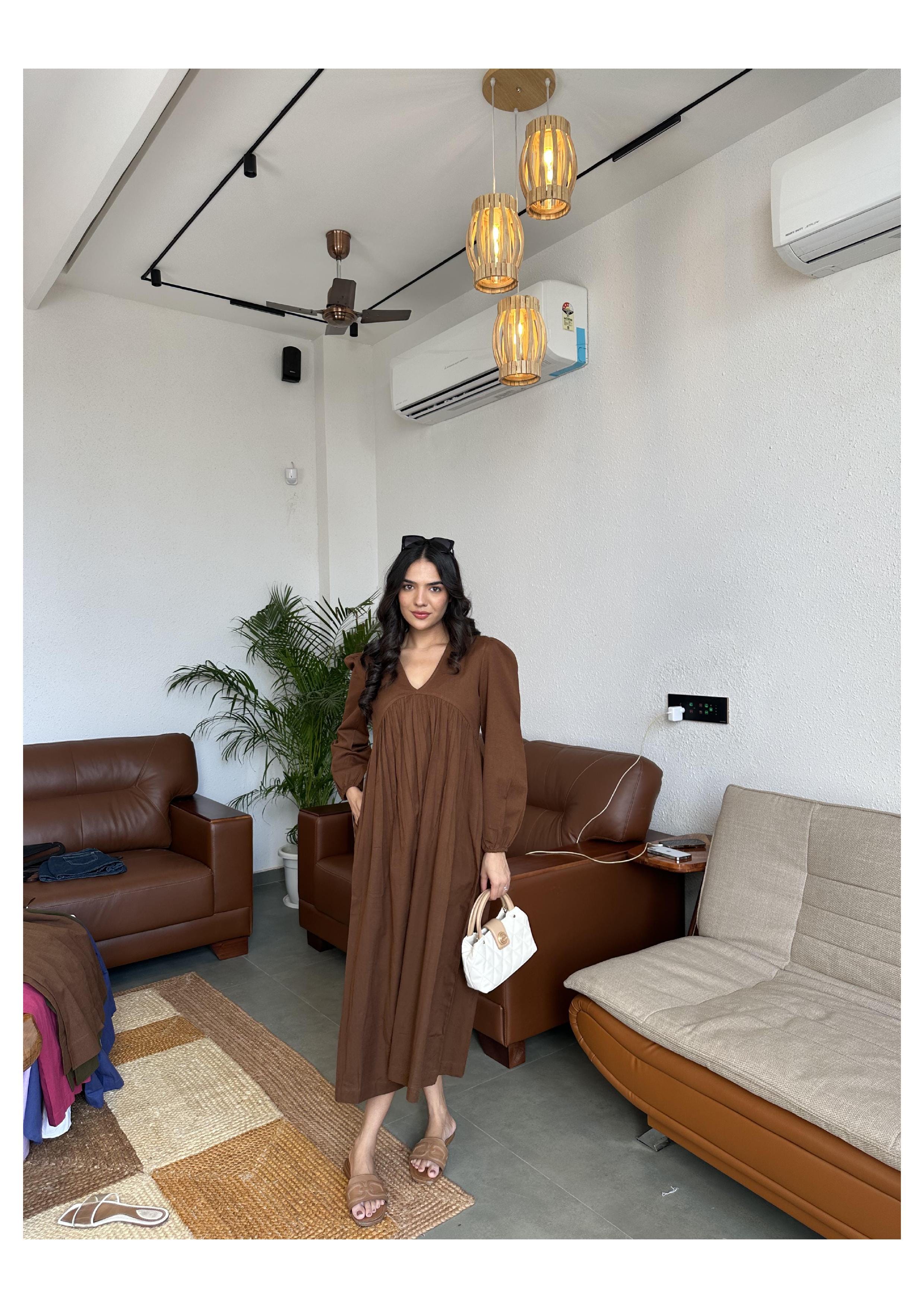 Gathered Maxi Dress - Earth Brown