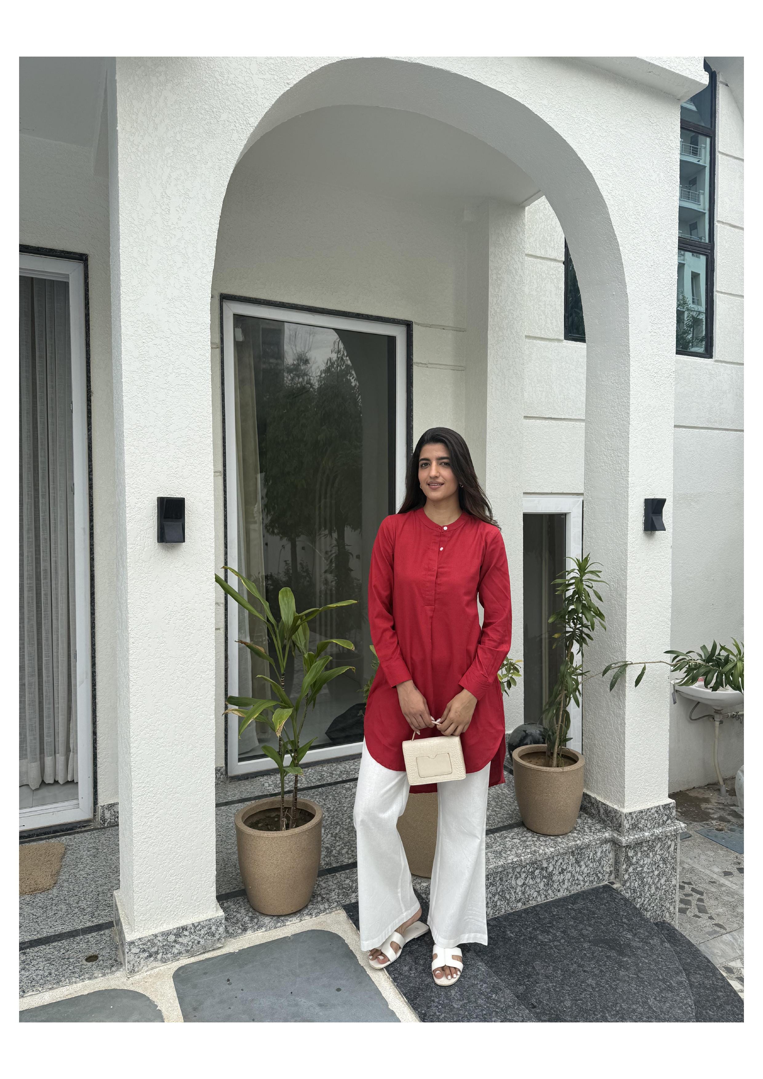 High Low Midi Kurta - Red