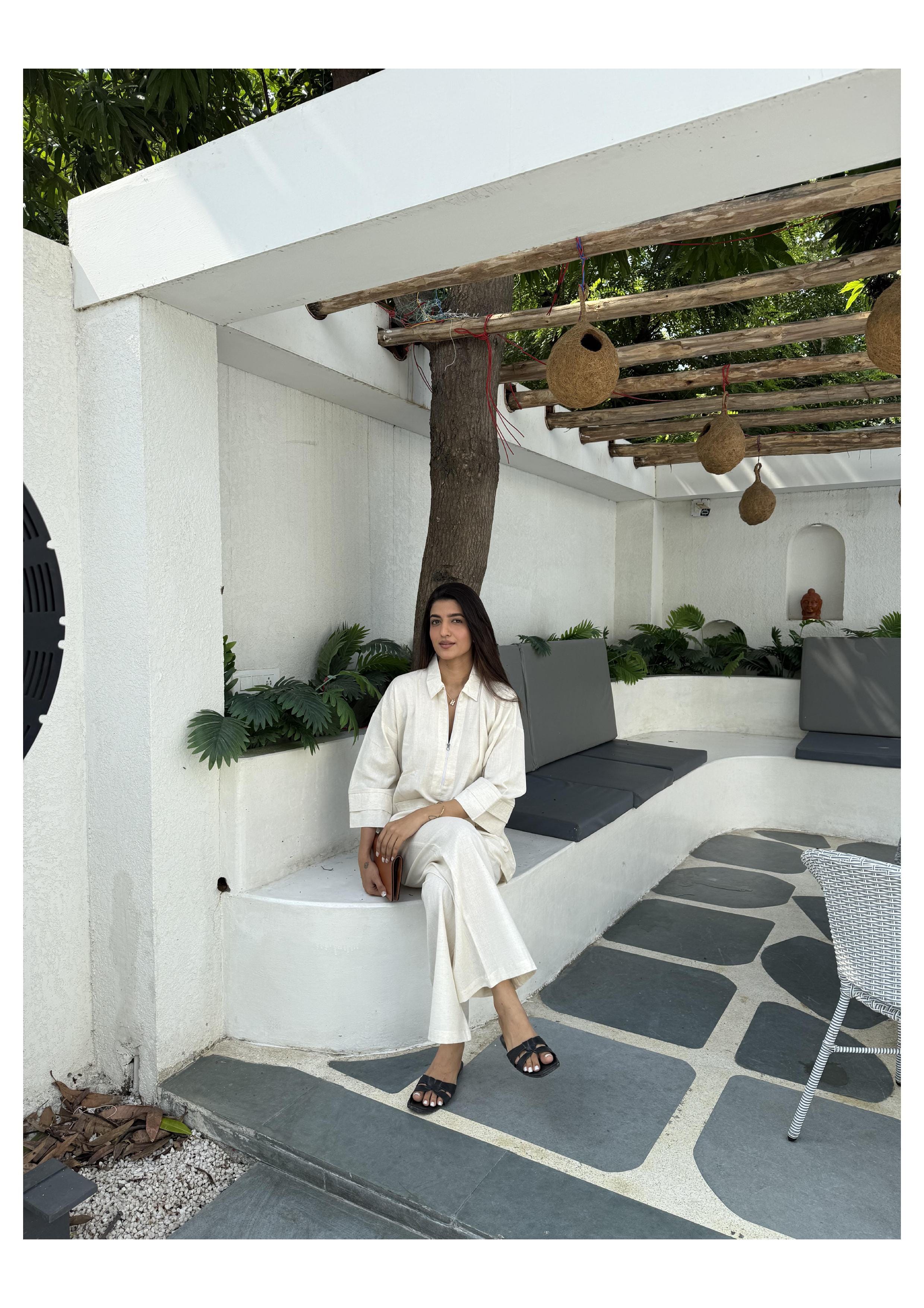 Zip-up Tunic Top - Ecru