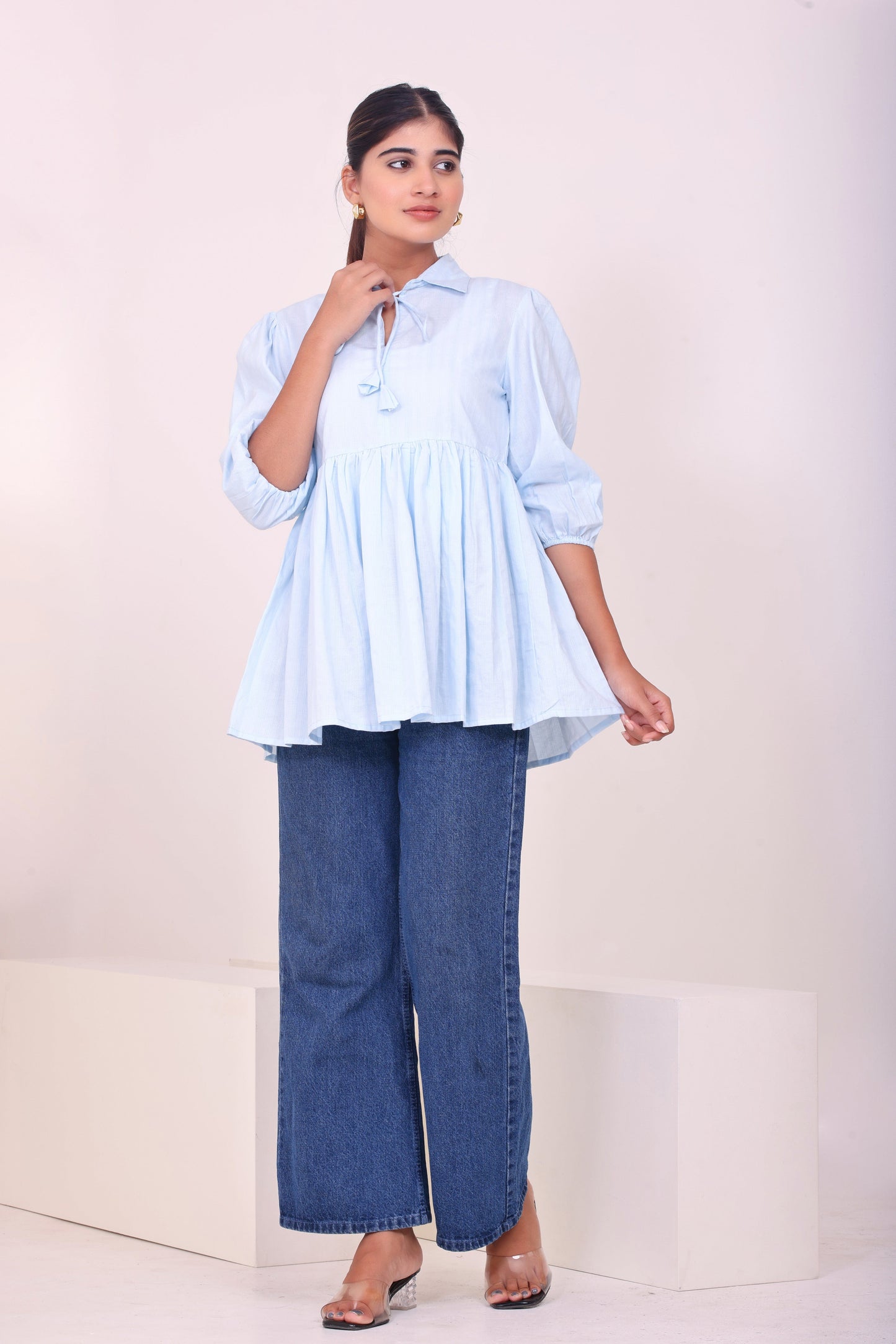 Peplum Tunic Top - Pastel Blue