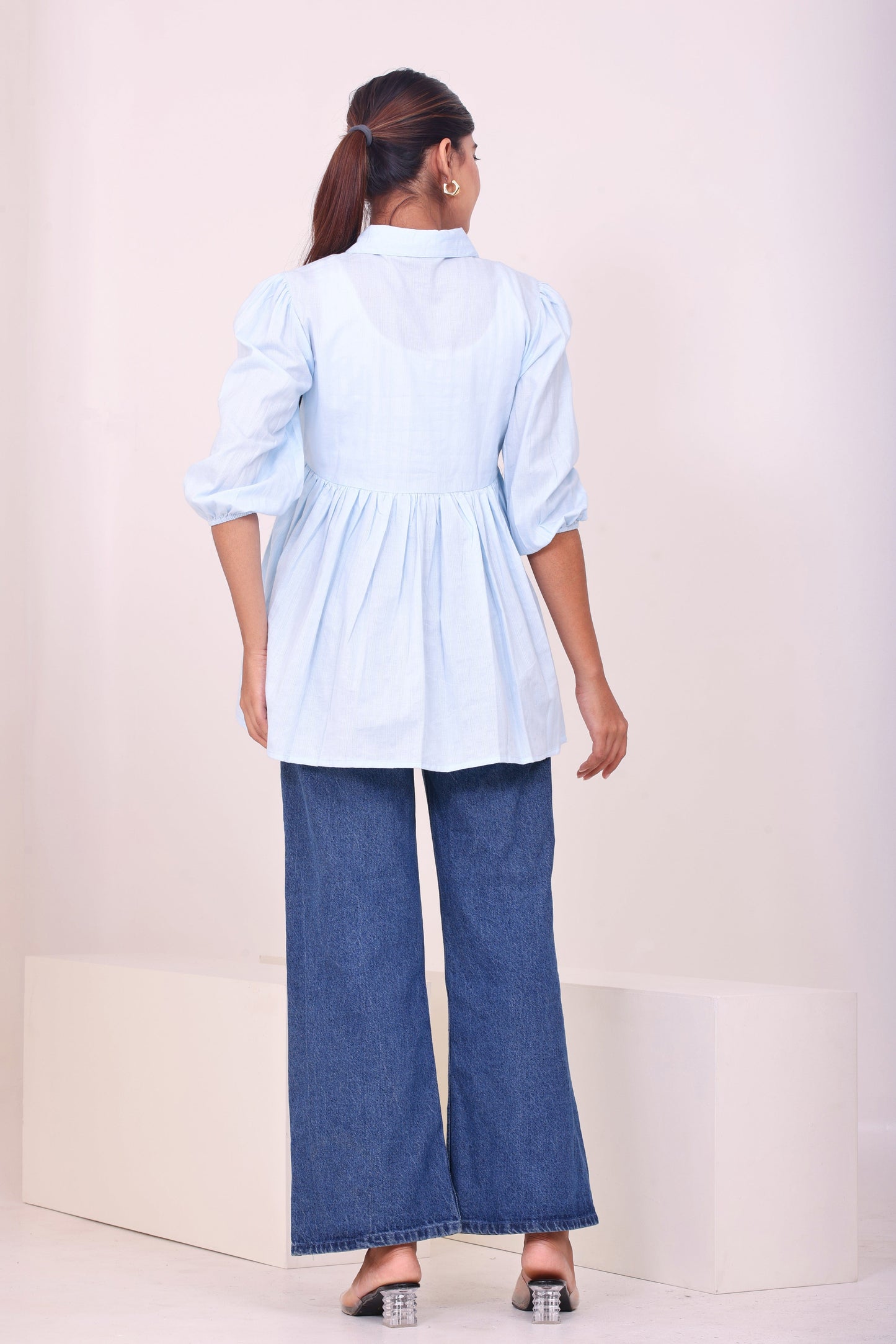 Peplum Tunic Top - Pastel Blue