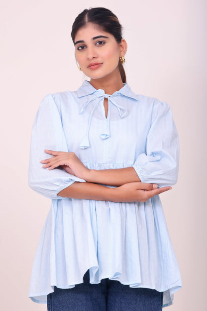 Peplum Tunic Top - Pastel Blue